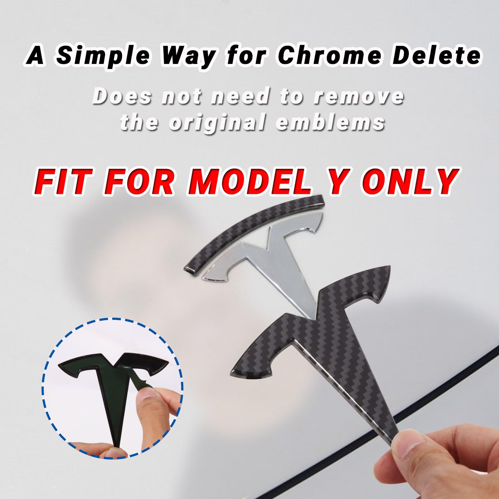 DSI - Model Y Accessories for Tesla 2024 2023 2022 2021 2020 Emblem Sticker 2PCS/Set Logo Decal (Black- Carbon Fiber Pattern)