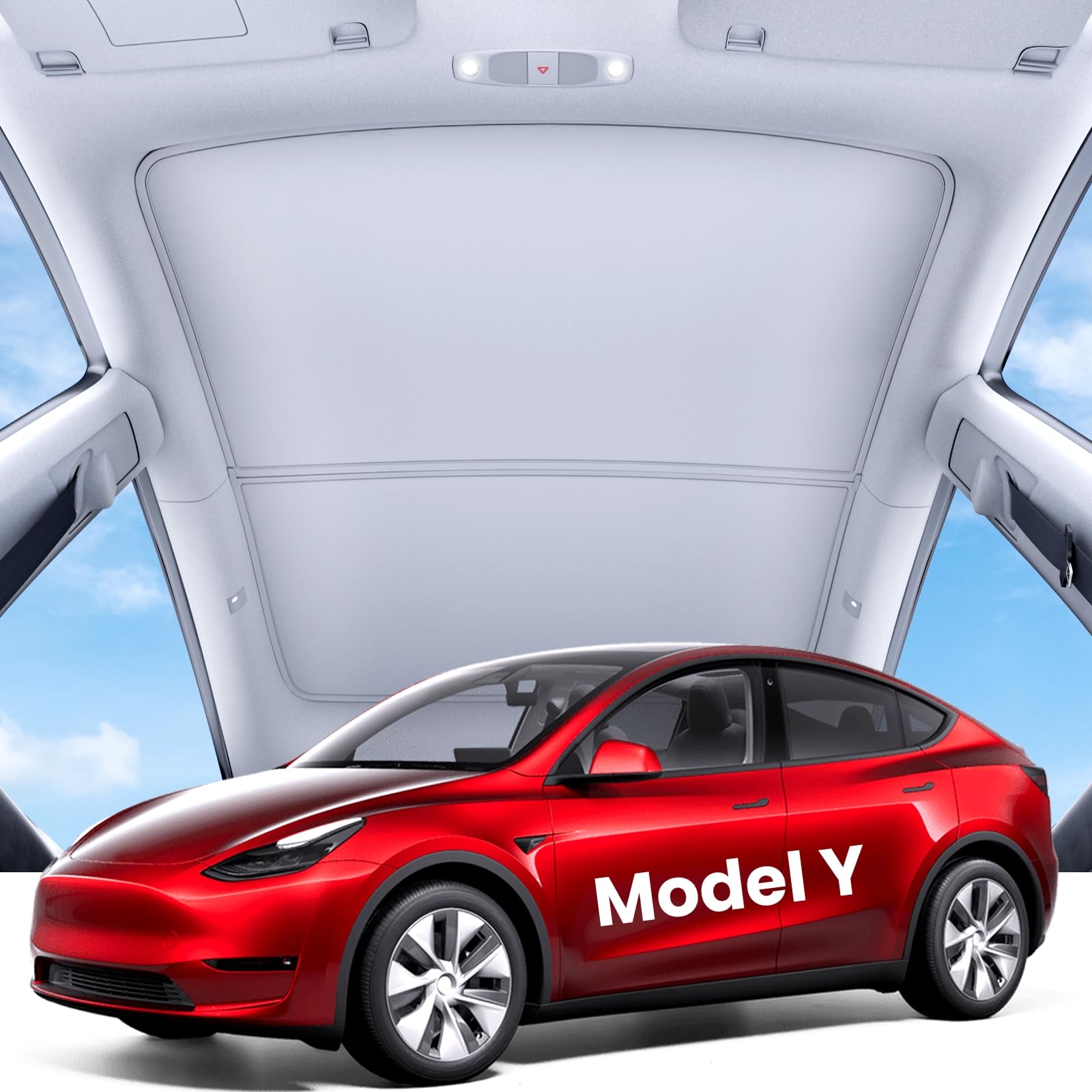 DSI - 2025 Upgrade Tesla Model Y Sunshade Roof [No Gaps, No Sagging] Tesla Y Accessories Heat Insulation Foldable Glass Sunroof Cover for Model Y 2021-2025 (WILL Not Fit New Y Juniper), 2PCS, Gray