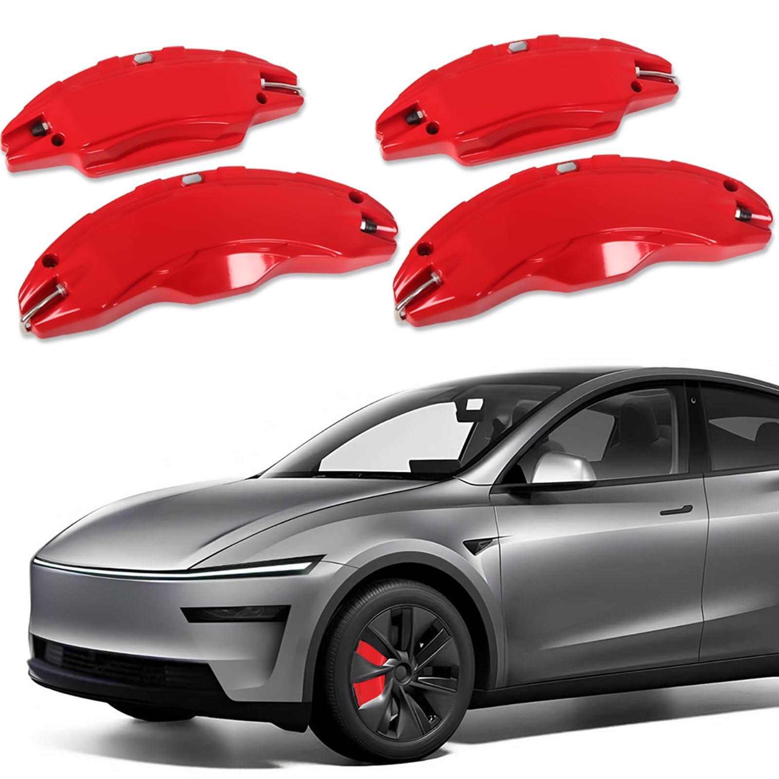 DSI - Brake Caliper Covers Compatible with Tesla Model Y Juniper 2025-2026, 19 20 inch Front and Rear Brake Wheel Hub Brake Caliper Covers 4 Pcs For Model Y Juniper Accessories Red