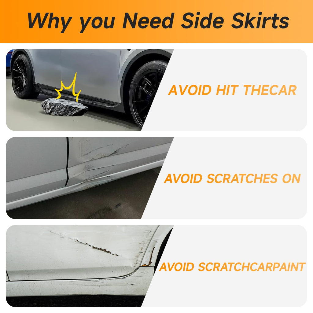 DSI - Side Skirts Extensions Fit for Tesla Model Y 2020 2021 2022 2023 2024 "Carbon Fiber Look" 4PCS Add-On Side Skirt Kit