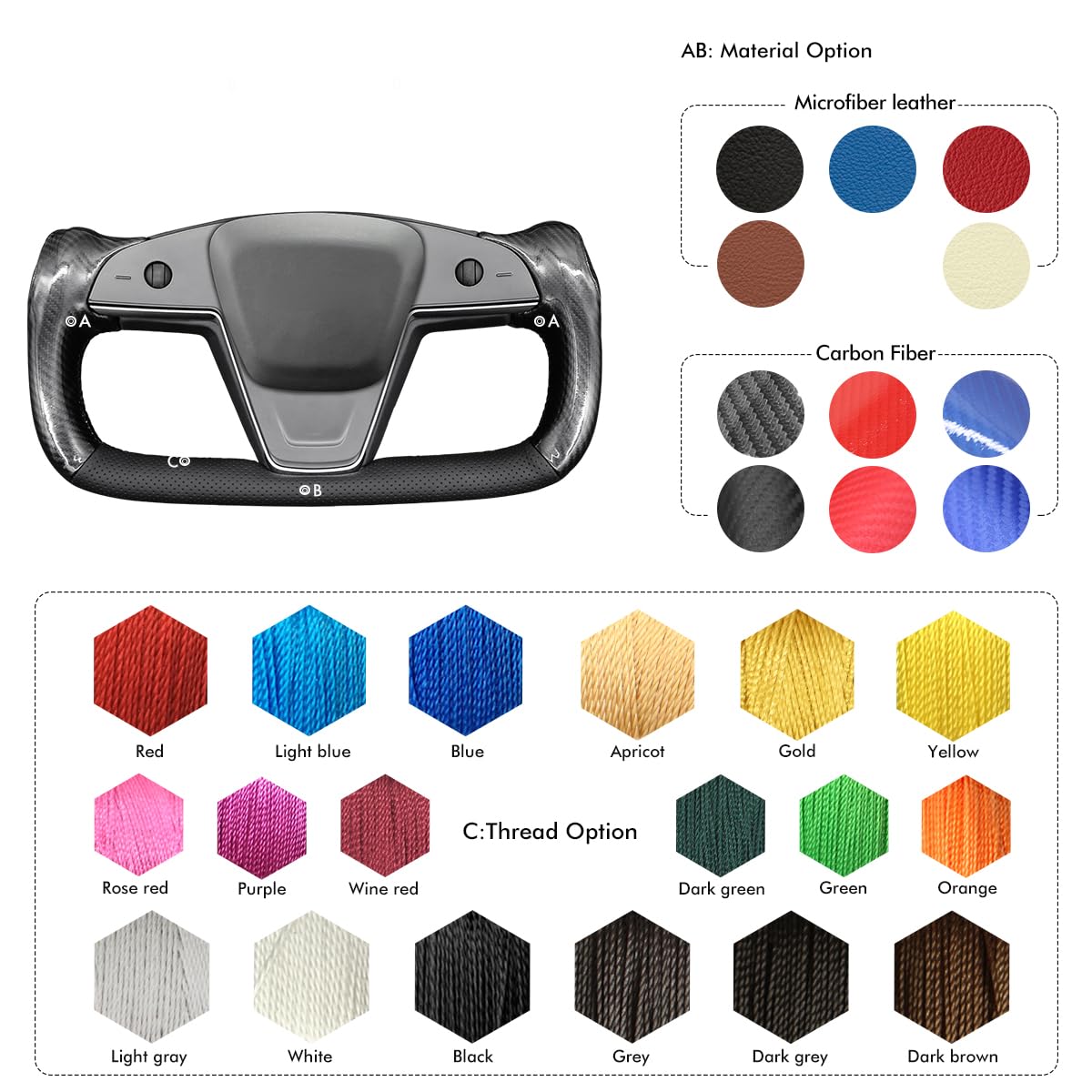 DSI - Hand Stitch Black Genuine Leather Shiny Yoke Carbon Fiber Steering Wheel Cover Wrap for Tesla Model S Yoke Model X - (wrap only)