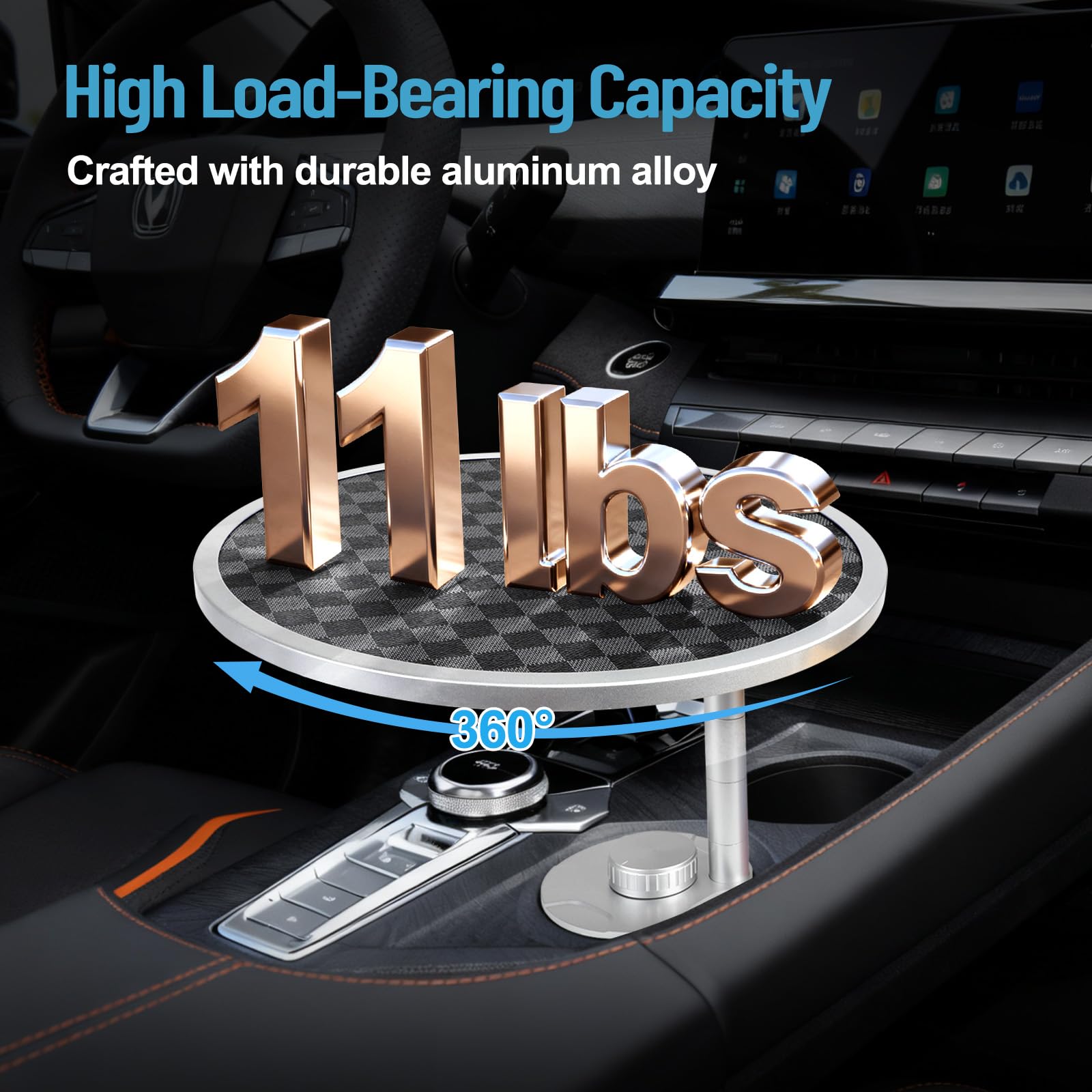 DSI - Car Tray Table & Car Desk for Laptop with 2 Risers and Anti-Slip Pad, 360° Rotating Cup Holder for Working and Eating Compatible with Tesla Model 3/Y/S, Ford F150/Explorer/Maverick & Most Vehicles/EV