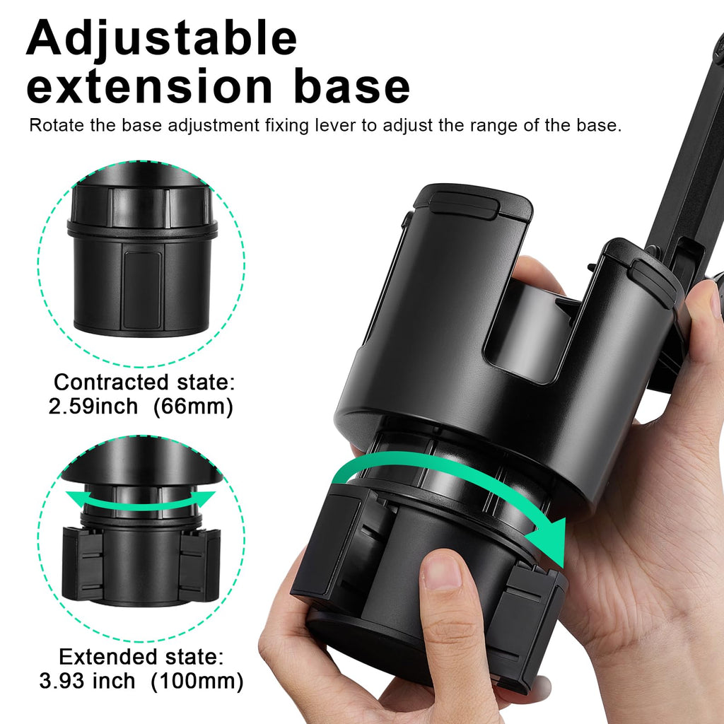 DSI - Car Cup Holder Expander Adjustable Base with Phone Mount 360° Rotation Cup Holder Cell Phone Holder for Car Compatible with iPhone All Smartphones