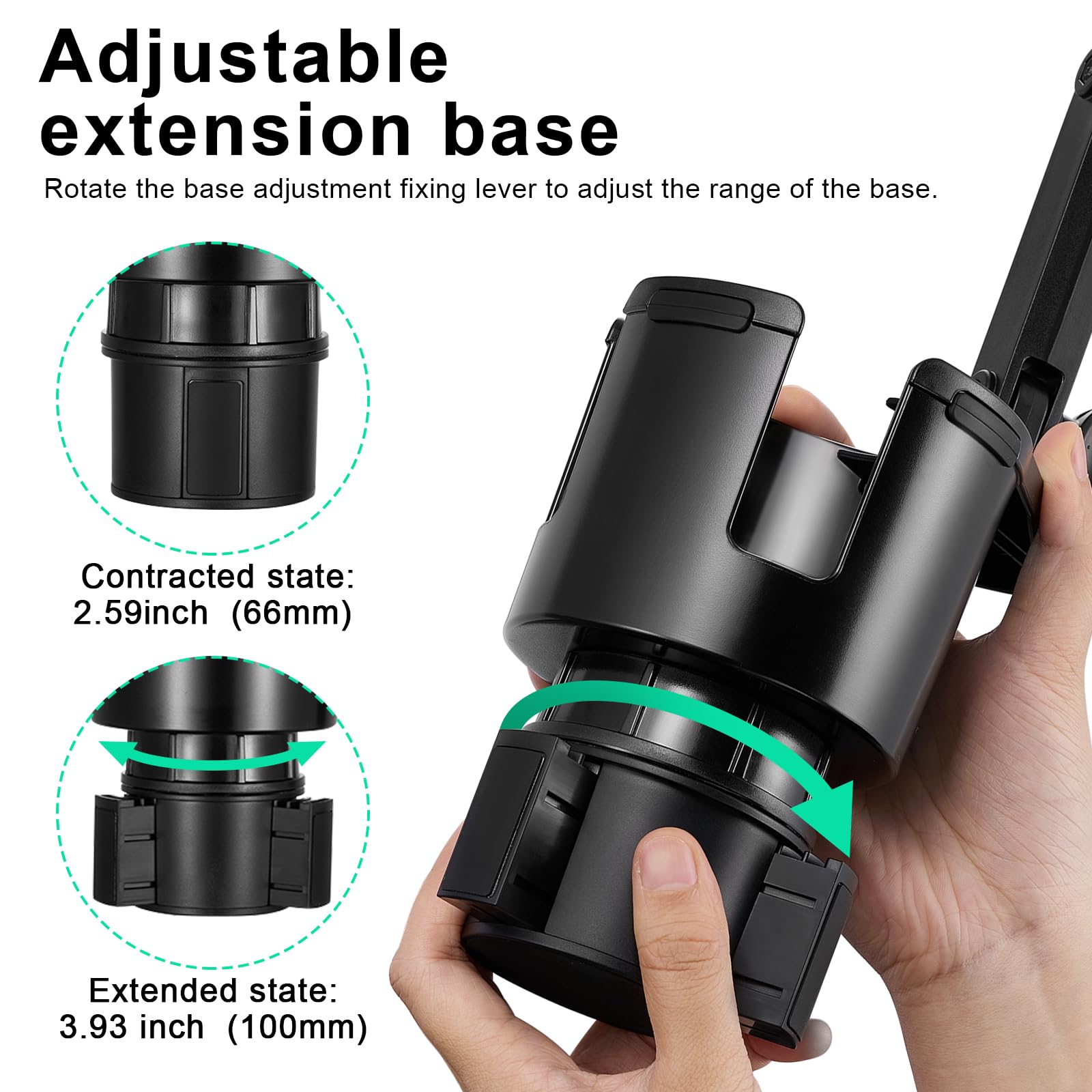 DSI - Car Cup Holder Expander Adjustable Base with Phone Mount 360° Rotation Cup Holder Cell Phone Holder for Car Compatible with iPhone All Smartphones