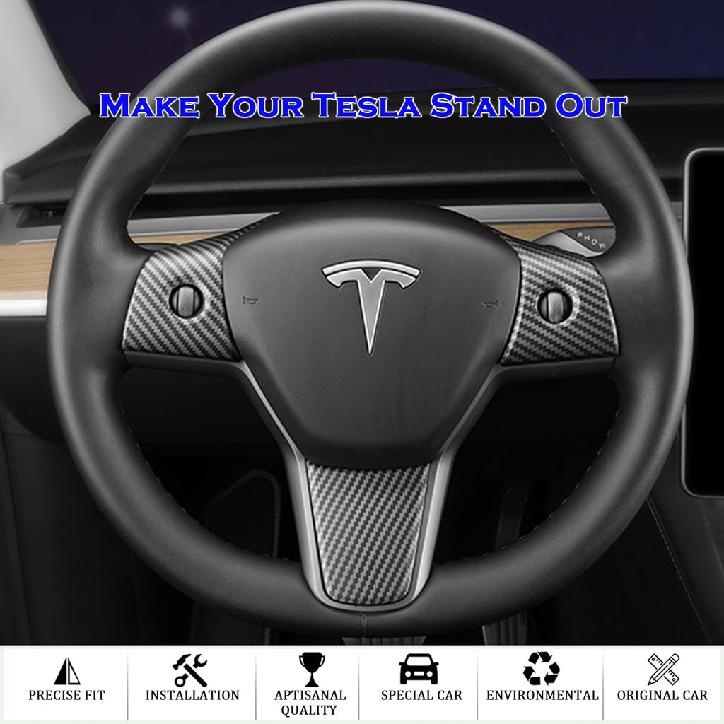 DSI - Steering Wheel Trim Cover for Tesla Model 3/Y, Interior Accessories Compatible with Tesla Model 3 Model Y (A-Matt Carbon Fiber Pattern)