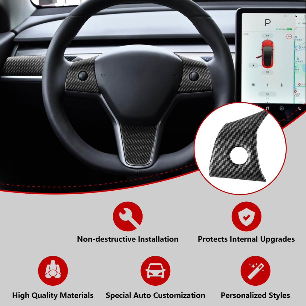 DSI - 9 PCS Carbon Fiber Interior Decor Trim Cover Kit Compatible with 2021-2023 Tesla Model 3 & 2019-2024 Model Y, Dashboard Cover Door Panel Cover Steering Lever Cover Steering Wheel Cover