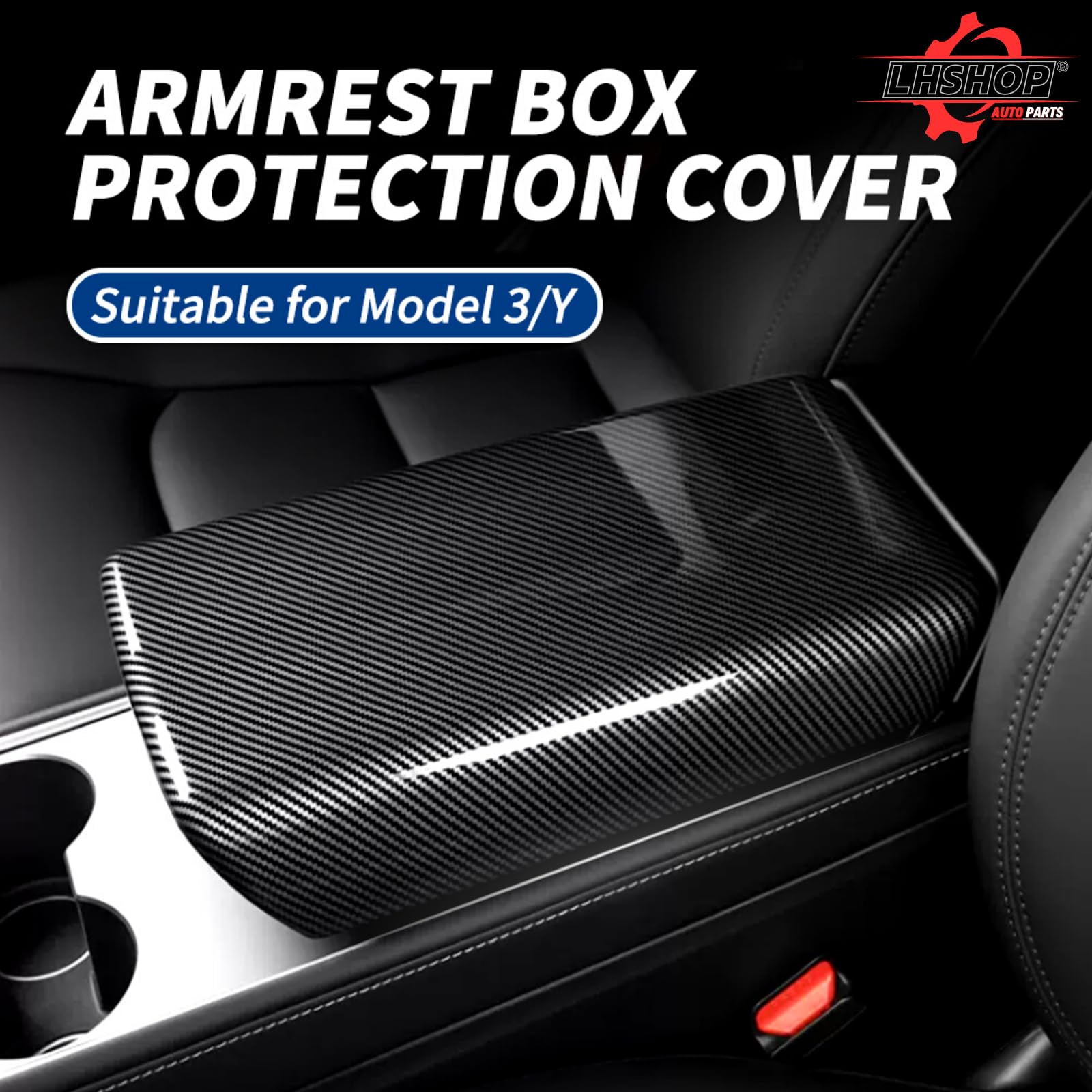 DSI - Carbon Fiber Center Console Armrest Cover Box Covering Protection for Tesla Model 3 or Model Y Accessories 2023 2022 2021 2020 2019 2018 Car Interior Aesthetic Trim Decoration Parts