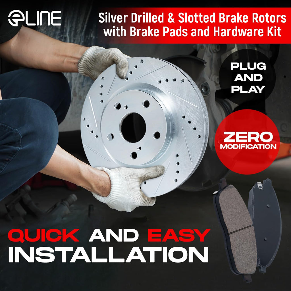 R1 Concepts Front and Rear Brake Kit For 2014-2020 Tesla S, 2016-2020 Tesla X| Drilled Slotted Brake Rotors| Semi-Metallic Brake Pads and Rotors Kit| Hardware included