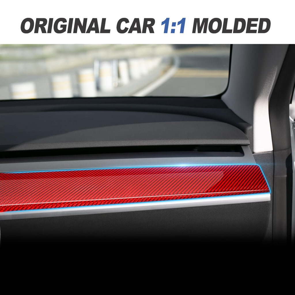 DSI - Real Glass Fiber Dashboard Trim Cover Compatible with Tesla Model 3 / Y 2017-2023, Dashboard Wrap Cover Compatible with Model 3 Interior Trim Strip Cover Model Y Accessories, Red