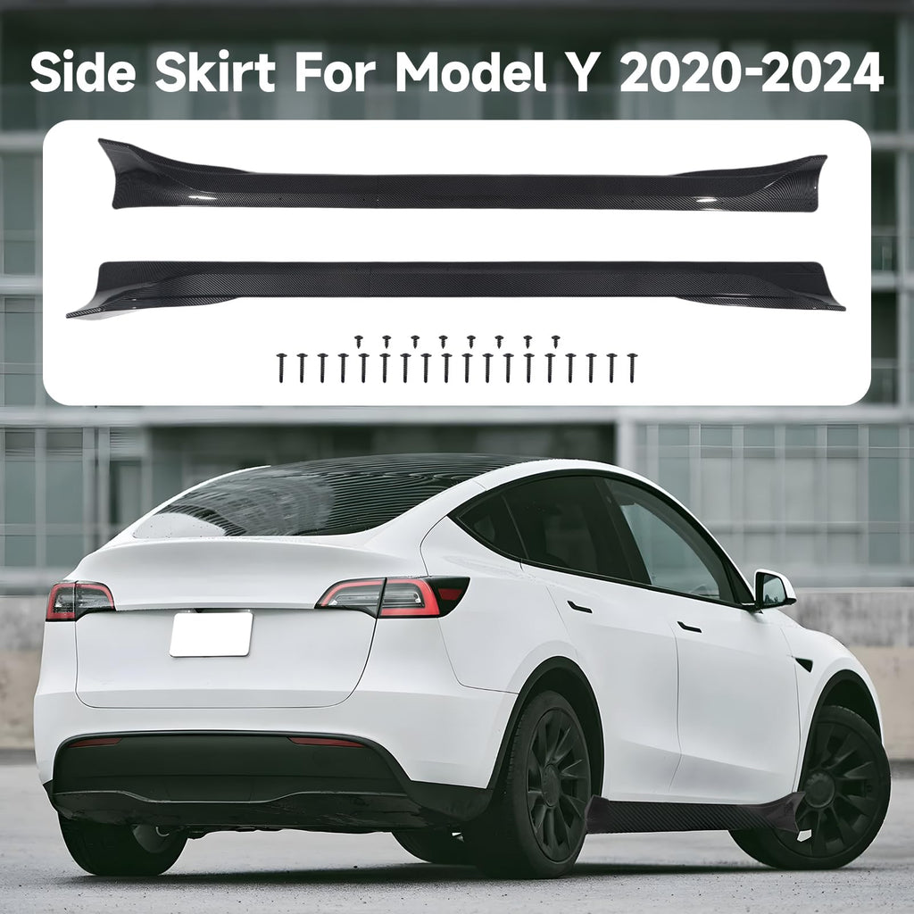 DSI - Side Skirts Extensions Fit for Tesla Model Y 2020 2021 2022 2023 2024 "Carbon Fiber Look" 4PCS Add-On Side Skirt Kit