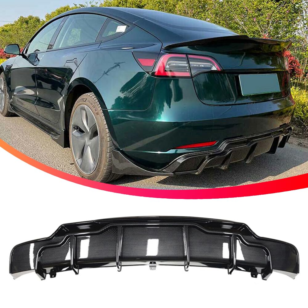 DSI - Rear Lip Bumper Diffuser Compatible with 2017-2022 Tesla Model 3 Lower Bumper Lip Spoiler Body Kit 3PCS (Carbon Fiber Style)