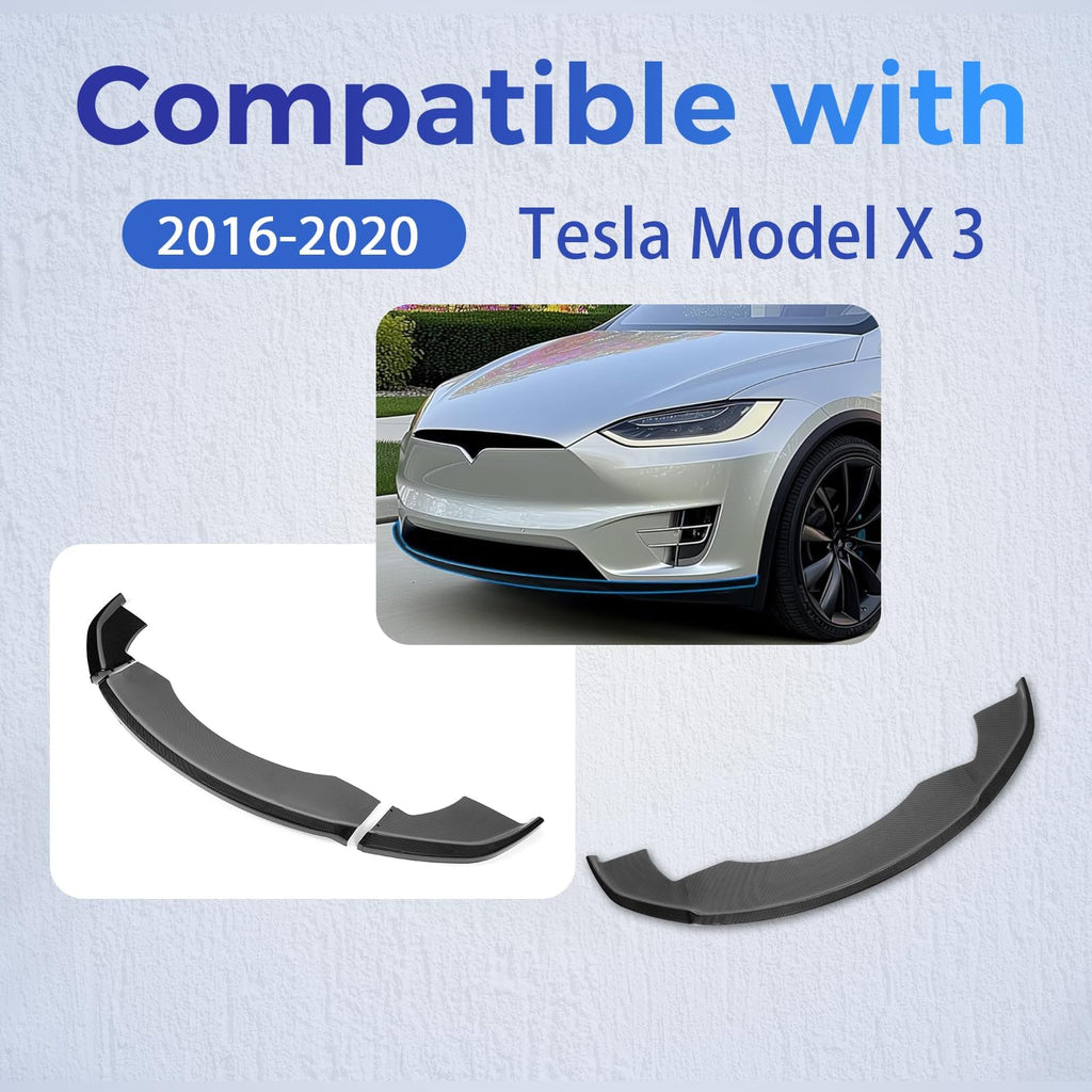 DSI - 3Pcs Front Bumper Lip Compatible with 2016-2020 Tesla Model X 4-Door MX Style Under Chin Spoiler Splitter Bumper Valance Diffuser Protector Air Dams Body Kit Carbon Fiber Color