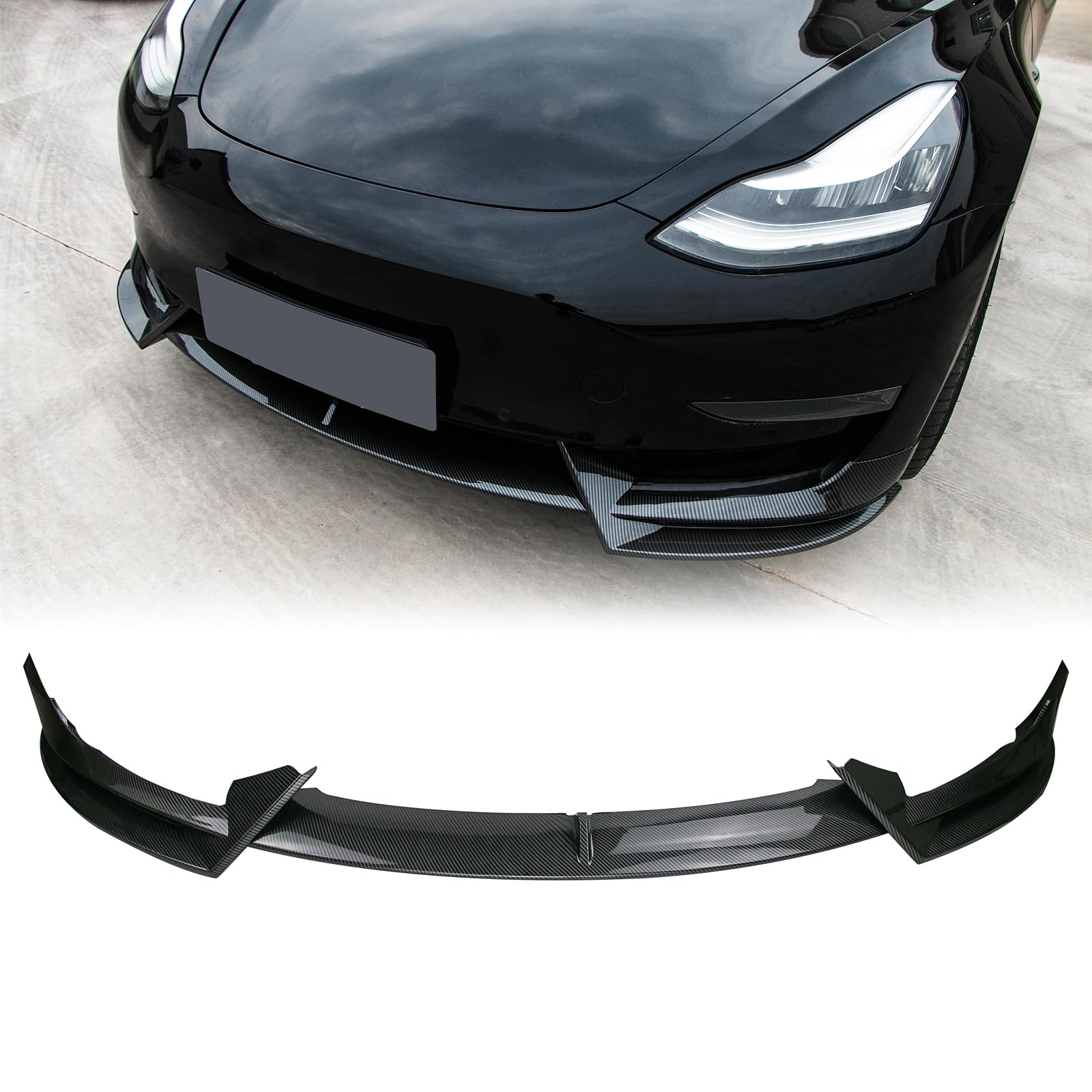 DSI - Carbon Fiber Front Lip Compatible with 2017-2023 Tesla Model 3, Front Bumper Splitter Protector Body Kit