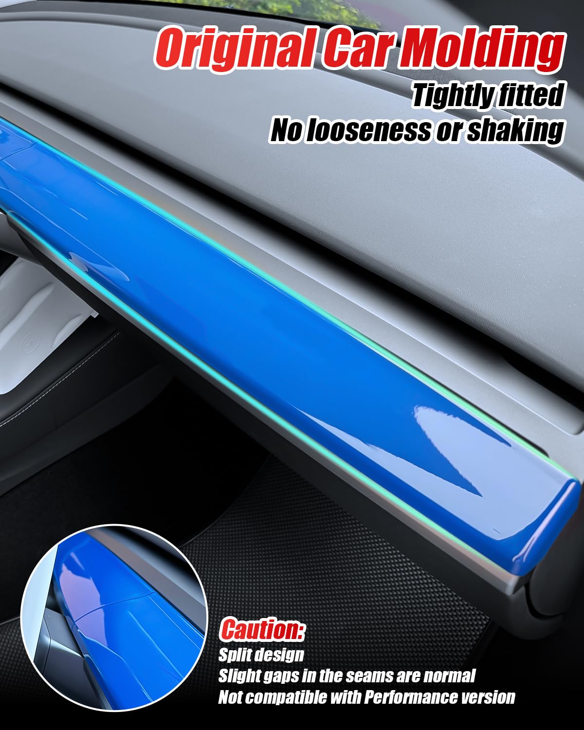 DSI - Dashboard Cover Wrap and Front Door Inner Armrest Panel Cover Trim Compatible with Tesla Model 3 2021-2023 Model Y 2020-2025, **NOT for Performance model (Glossy Blue, 4pcs)