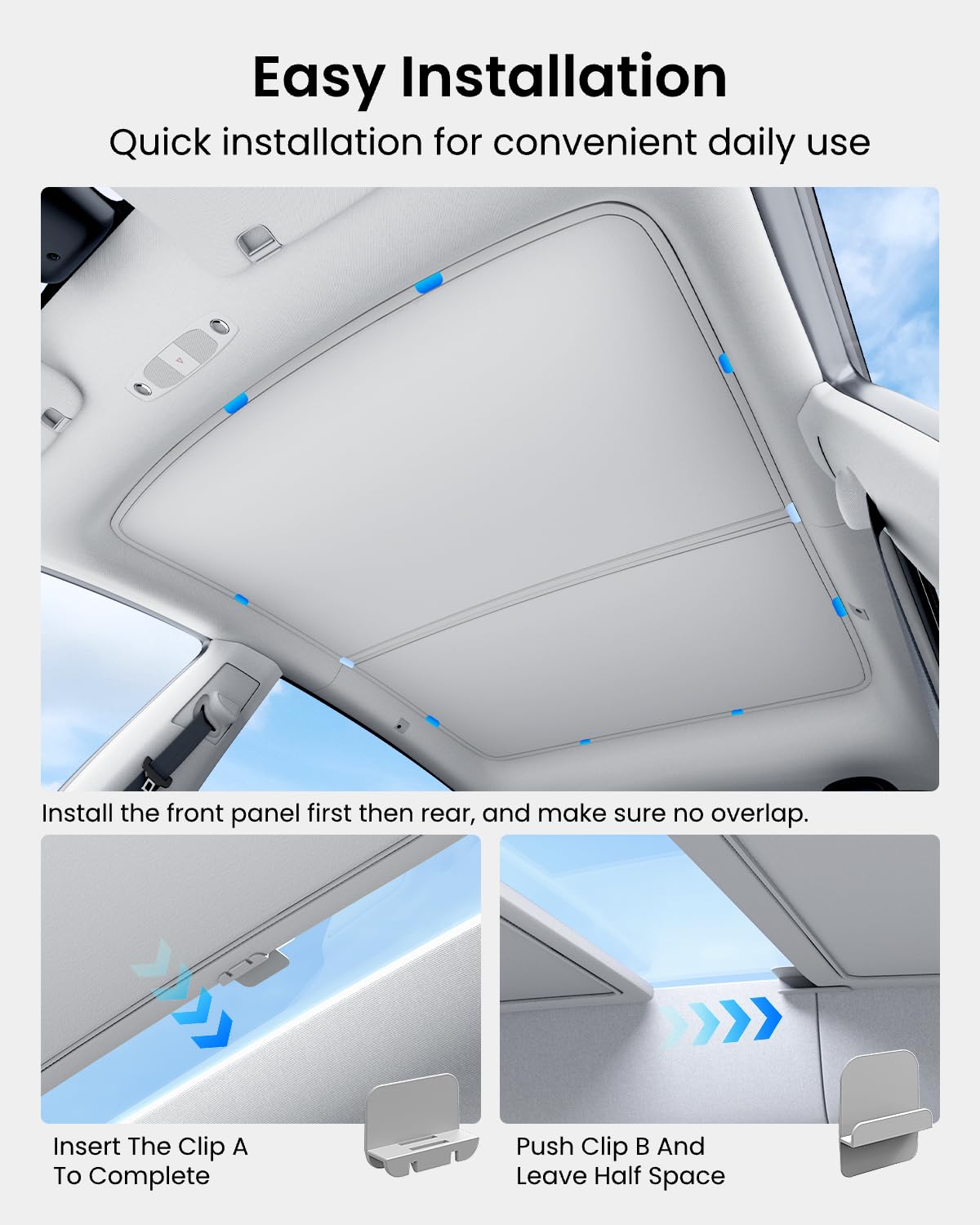 DSI - 2025 Upgrade Tesla Model Y Sunshade Roof [No Gaps, No Sagging] Tesla Y Accessories Heat Insulation Foldable Glass Sunroof Cover for Model Y 2021-2025 (WILL Not Fit New Y Juniper), 2PCS, Gray
