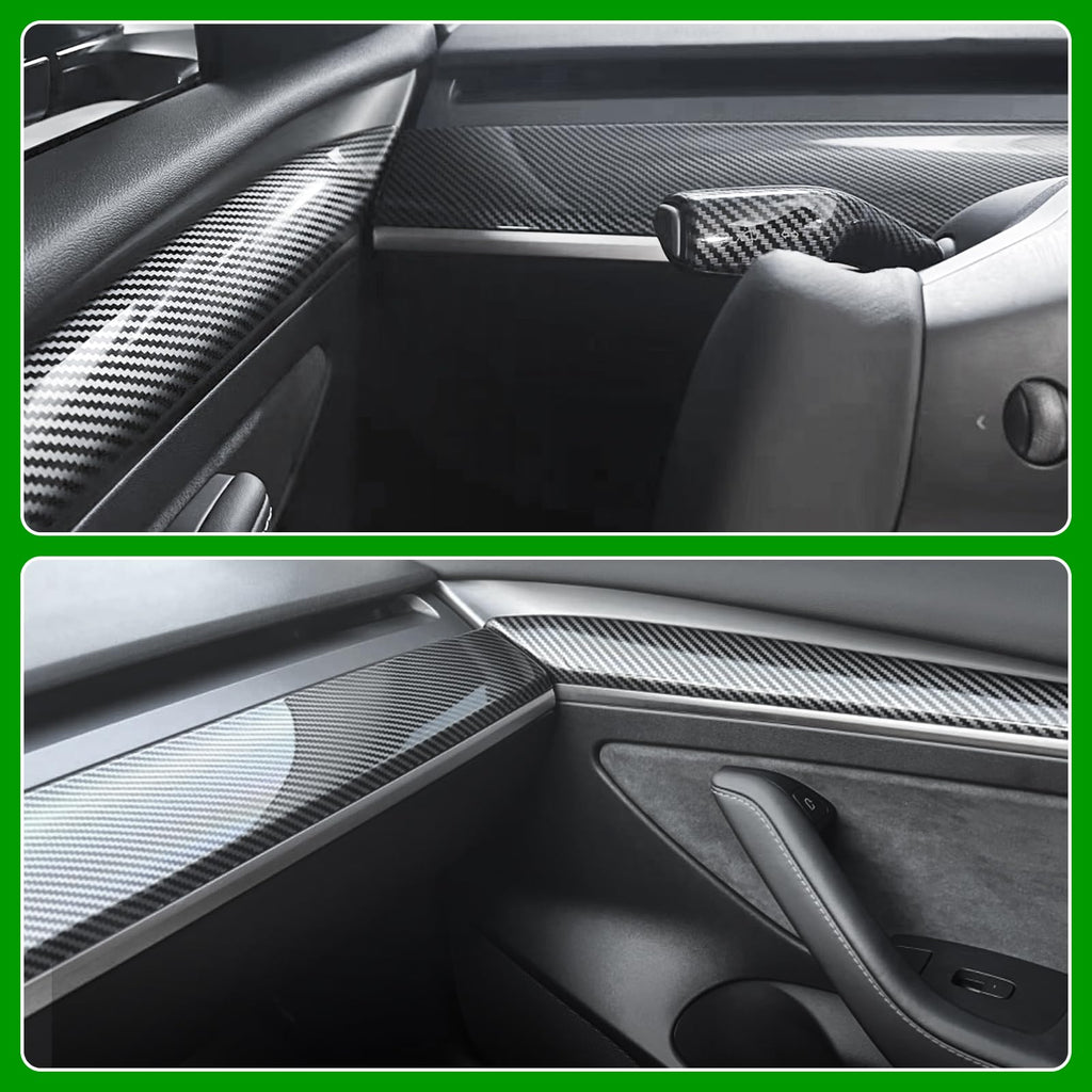 DSI - Carbon Fiber-ISH Dashboard/Door trim panel cover - (Diamond Star Inspected/Approved) Fits 2019-2024 Tesla Model Y & 2021-2023 Model 3  - M3 & MY Tesla Interior Cover Panels 4PCS-Gloss Carbon Fiber - $58.99