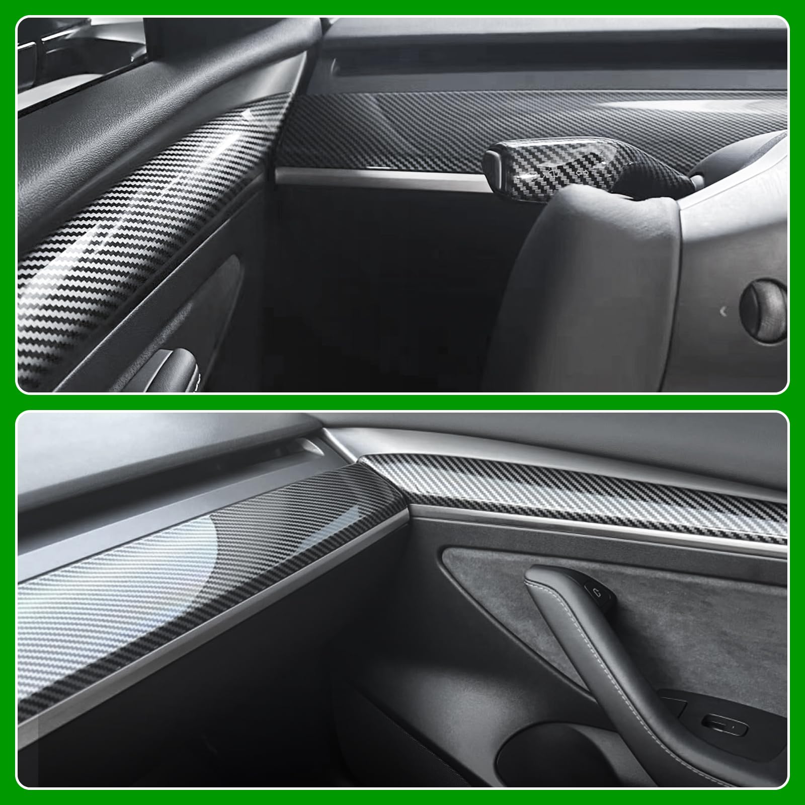DSI - Carbon Fiber-ISH Dashboard/Door trim panel cover - (Diamond Star Inspected/Approved) Fits 2019-2024 Tesla Model Y & 2021-2023 Model 3  - M3 & MY Tesla Interior Cover Panels 4PCS-Gloss Carbon Fiber - $58.99