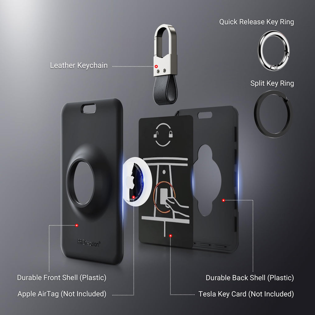 DSI - Tesla Key Card Holder with AirTag Slot, AirTag Tesla Card Plastic Card Key Holder for Model 3 Y S X Cybertruck with Keychain Key Rings, Key Card Protective Case Cover for Tesla - 1 Pack