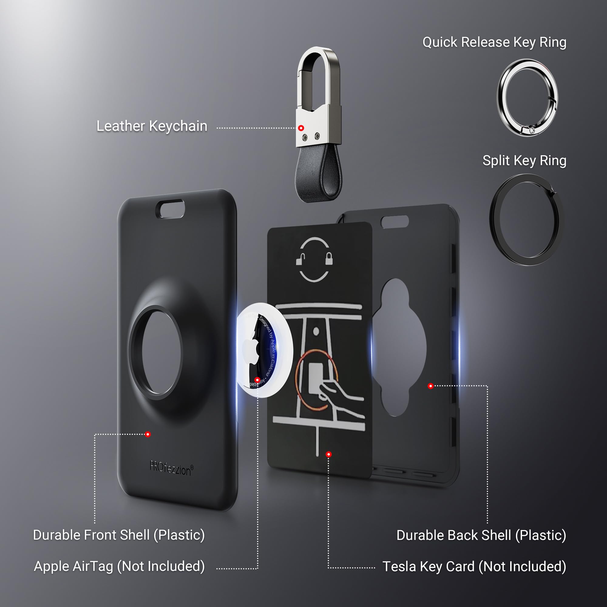 DSI - Tesla Key Card Holder with AirTag Slot, AirTag Tesla Card Plastic Card Key Holder for Model 3 Y S X Cybertruck with Keychain Key Rings, Key Card Protective Case Cover for Tesla - 1 Pack