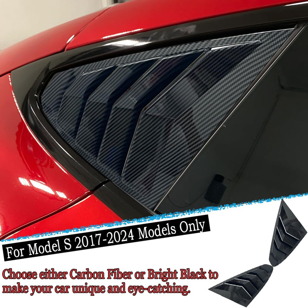 DSI - Window Louver，2Pcs Side Vent Window Louvers for Tesla Model S 2017-2025, ABS Print Sport Window Decorative Covers, Exterior Trim Accessories - Carbon Fiber