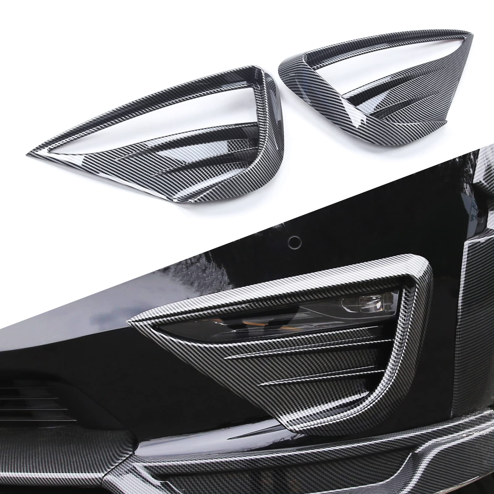 DSI - Fits all 2020-2024 Tesla Model Y Front Fog Light Cover Trim Eyebrow Frame Decorative Accessories (Glossy Carbon Fiber Pattern)