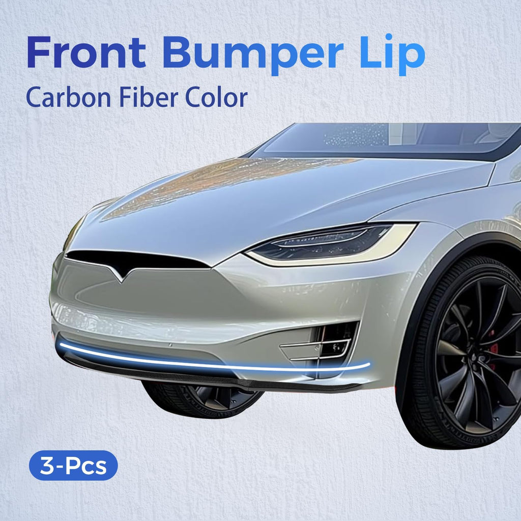 DSI - 3Pcs Front Bumper Lip Compatible with 2016-2020 Tesla Model X 4-Door MX Style Under Chin Spoiler Splitter Bumper Valance Diffuser Protector Air Dams Body Kit Carbon Fiber Color