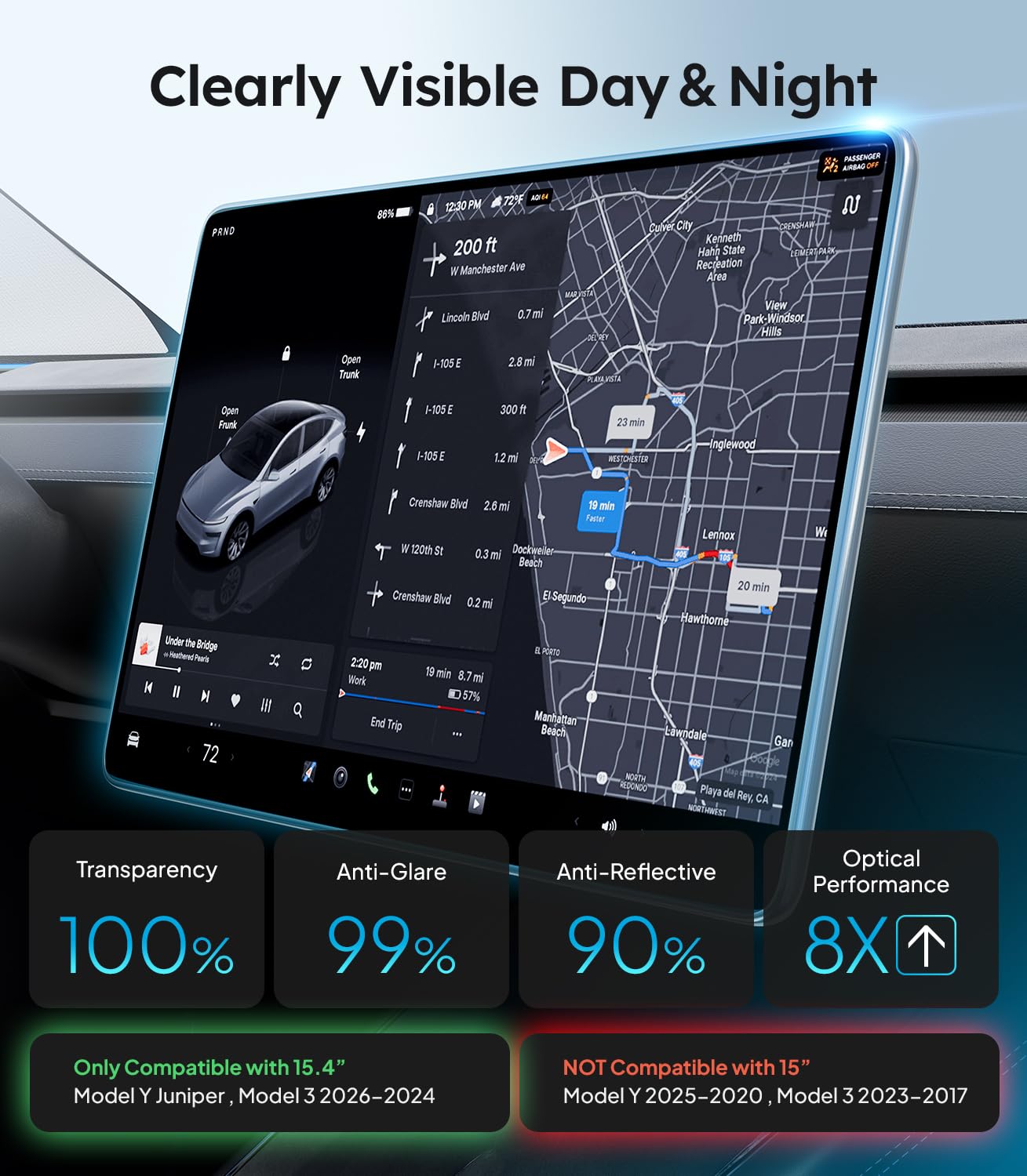 DSI - Tesla New Model Y Juniper & Model 3 Highland Screen Protector Matte [No Glare & Fingerprint] Model 3 (2024~2026)/New Model Y Juniper Accessories, Tempered Glass Protector with Alignment Kit