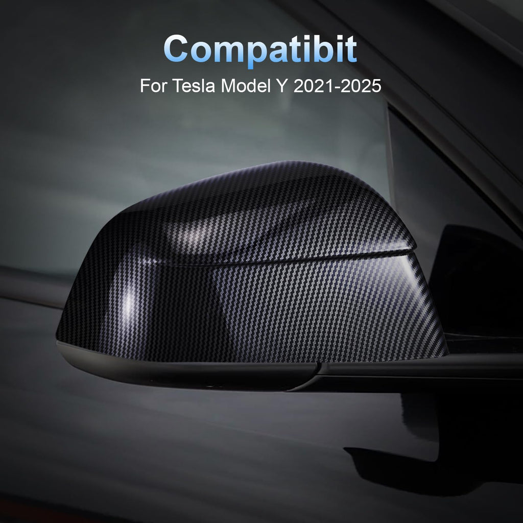 DSI - FITS Tesla Model Y Side Mirror Cover Caps 2021-2025 (Incl. Juniper), 2-Piece Aerodynamic Wind Blade Cover Set,Easy Install & Anti-Scratch Protector(Carbon Fiber Style)