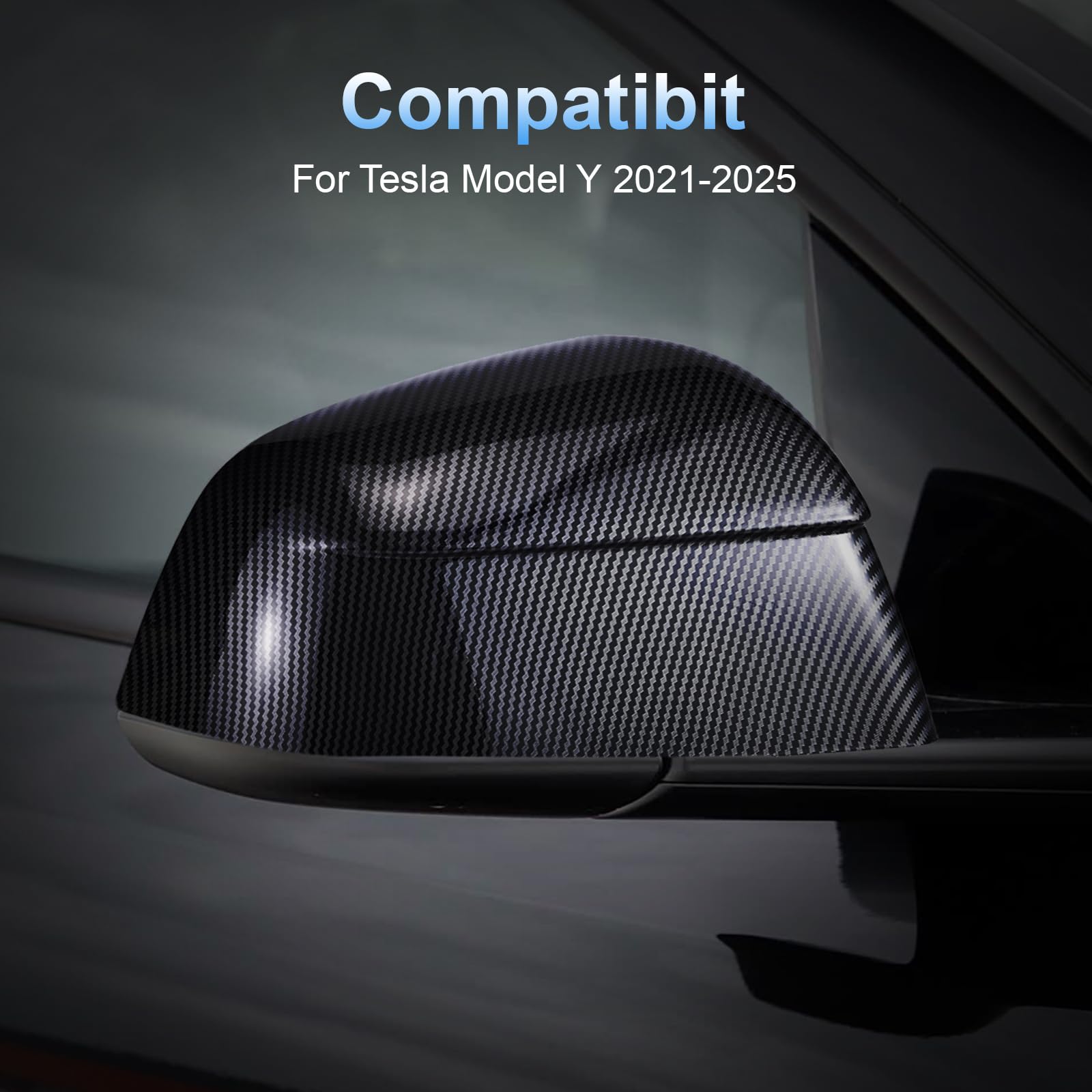 DSI - FITS Tesla Model Y Side Mirror Cover Caps 2021-2025 (Incl. Juniper), 2-Piece Aerodynamic Wind Blade Cover Set,Easy Install & Anti-Scratch Protector(Carbon Fiber Style)