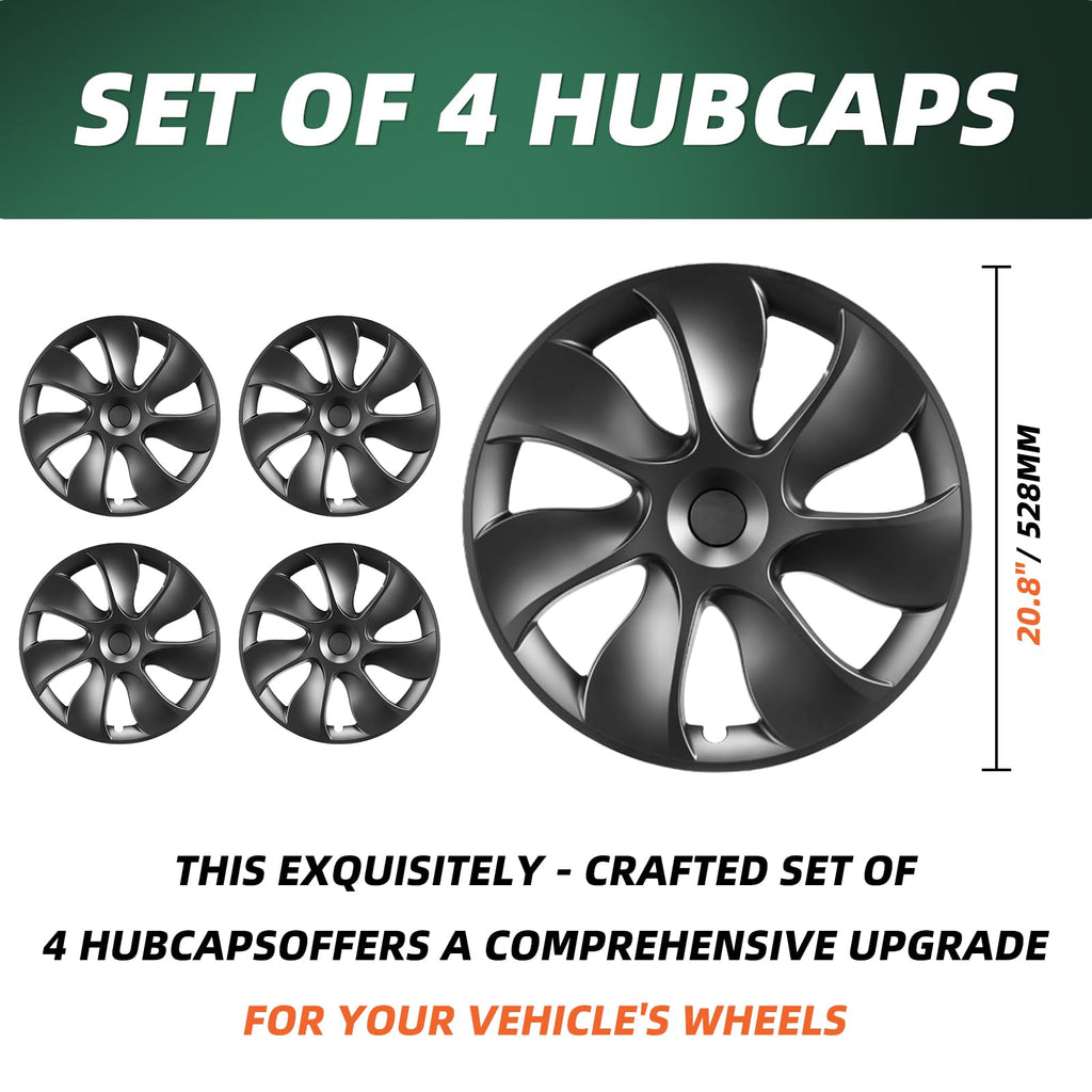 DSI - Tesla Model Y Wheel Covers, 19 Inch, 4-Piece Set, Matte Black ABS, Snap-in Installation, 2020-2024 Compatible