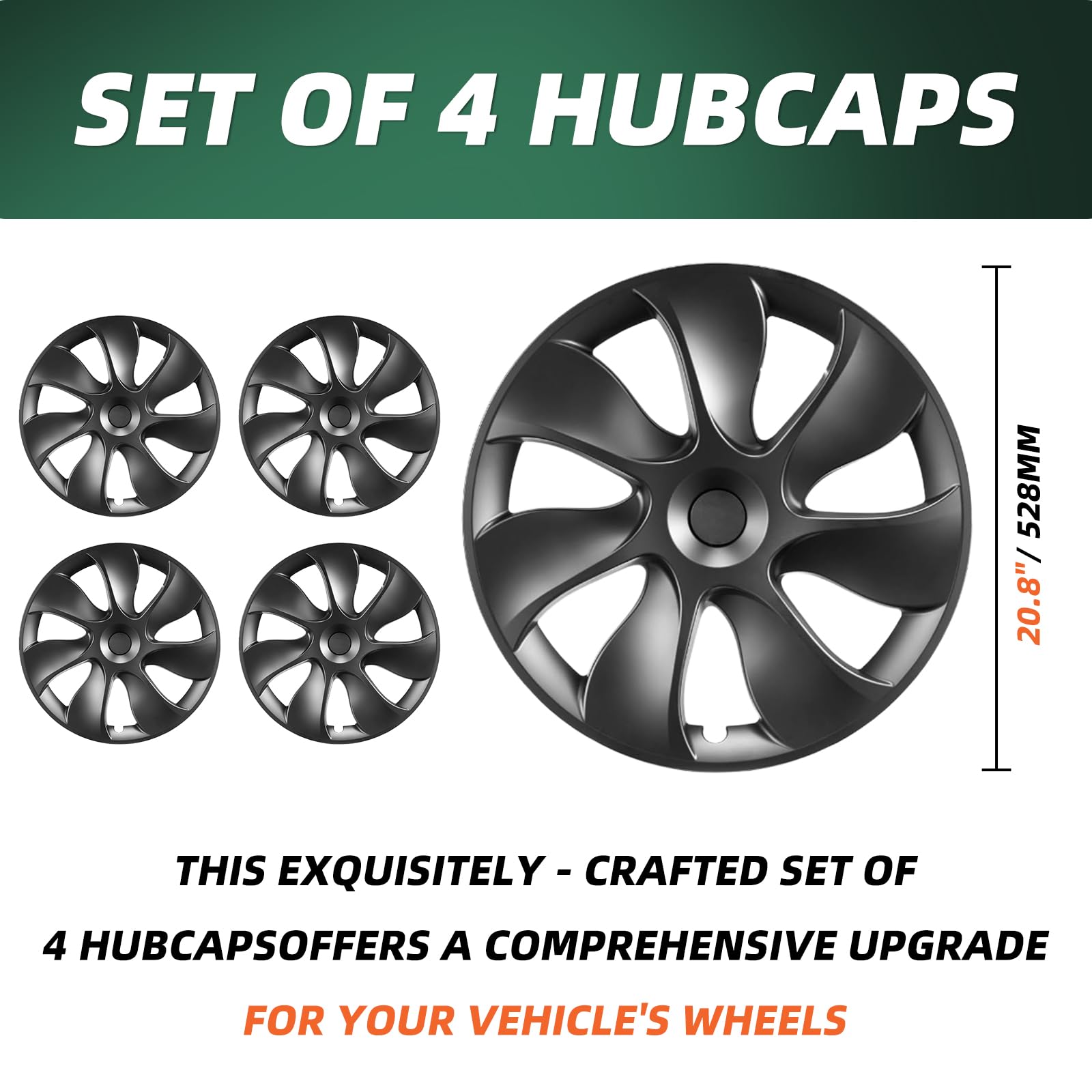 DSI - Tesla Model Y Wheel Covers, 19 Inch, 4-Piece Set, Matte Black ABS, Snap-in Installation, 2020-2024 Compatible