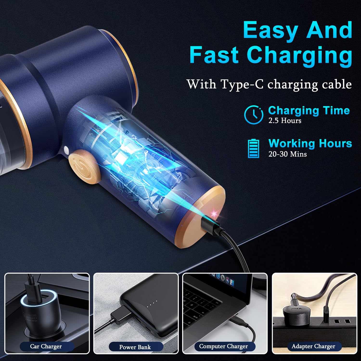 DSI - Handheld Car Vacuum Cleaner, 9000Pa Vacuum Cleaner and Air Duster, 120W High Power Hand Held Vacuum with LED Light and Multi-Nozzles for Car, Home, Office, Pet
