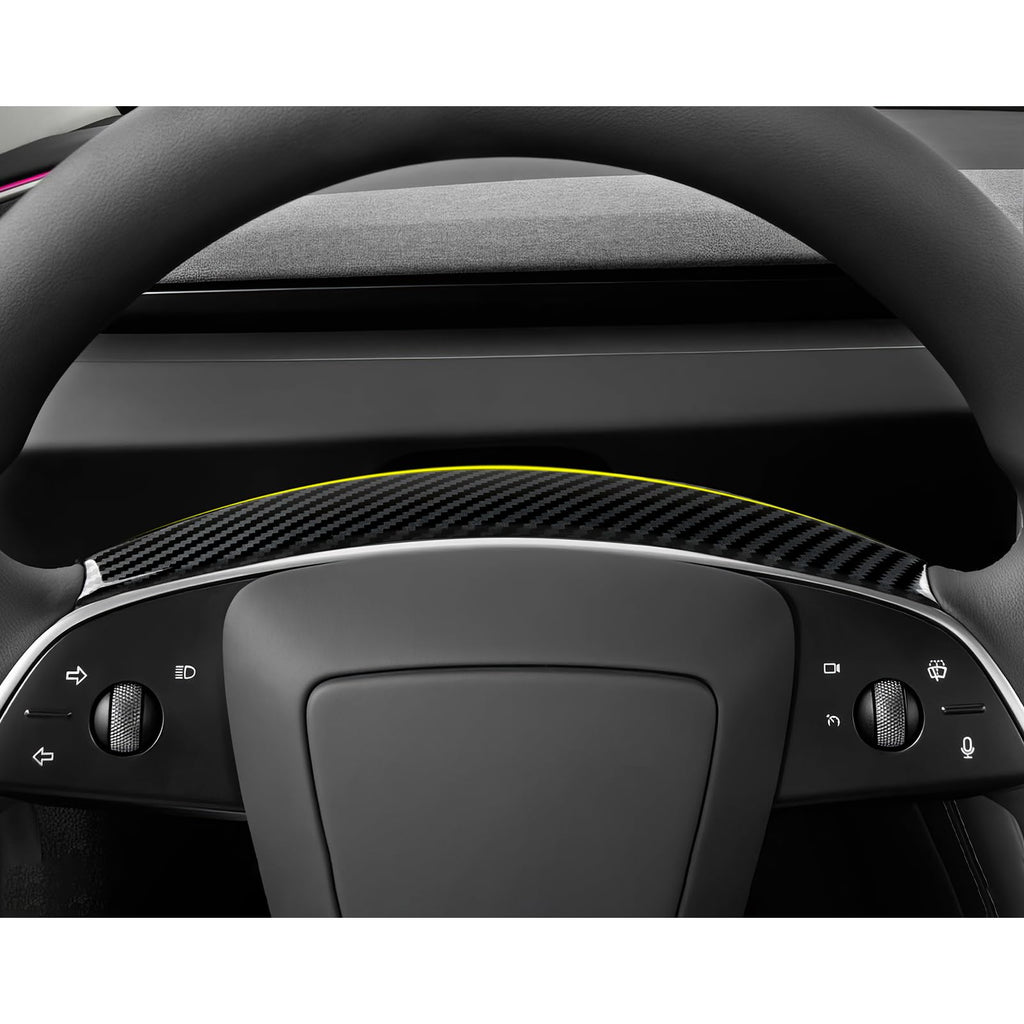 DSI - FITS Tesla Model 3 Highland 2024 2025 2026 Model Y Juniper 2025 2026 Accessories Car Steering Wheel Trim Carbon Style ABS Decal Sticker (Style B)