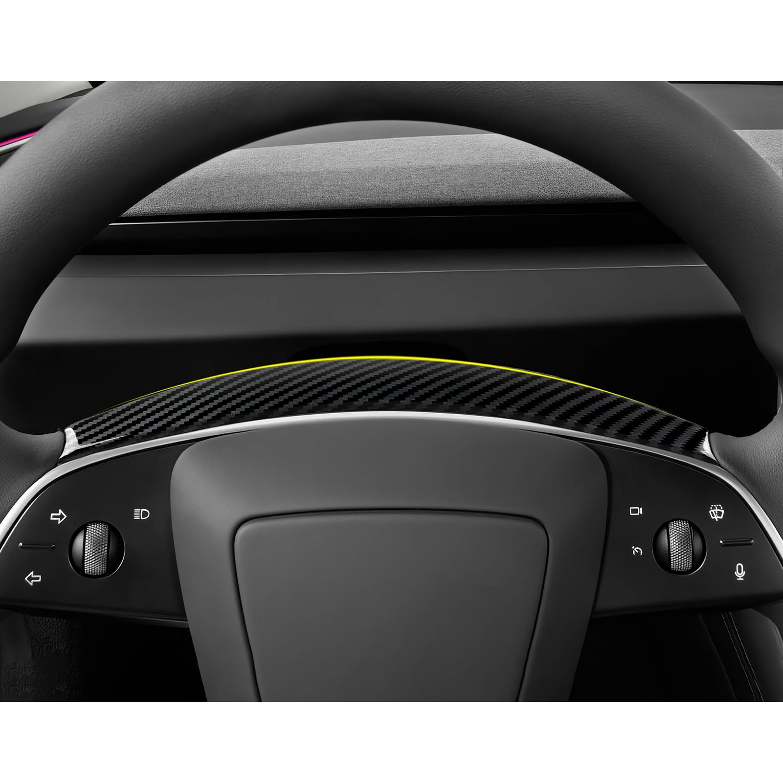 DSI - FITS Tesla Model 3 Highland 2024 2025 2026 Model Y Juniper 2025 2026 Accessories Car Steering Wheel Trim Carbon Style ABS Decal Sticker (Style B)