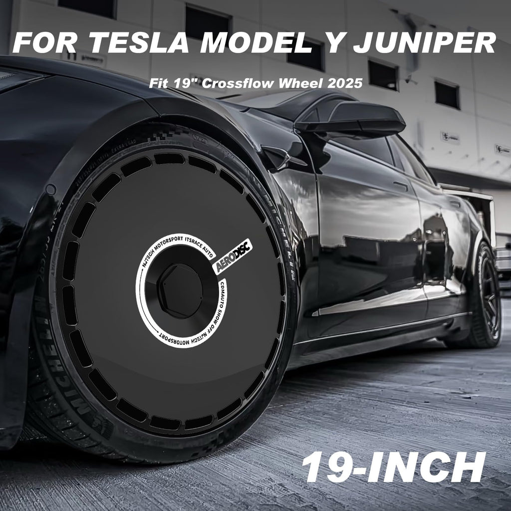 DSTAR - 19 Inch Wheel Covers for Tesla Model Y Juniper Crossflow Wheels 2025, Centers Lock Installation Rim Protector, Full Coverage Hubcaps Exterior Accessories (Black Ring, 4 PCS)