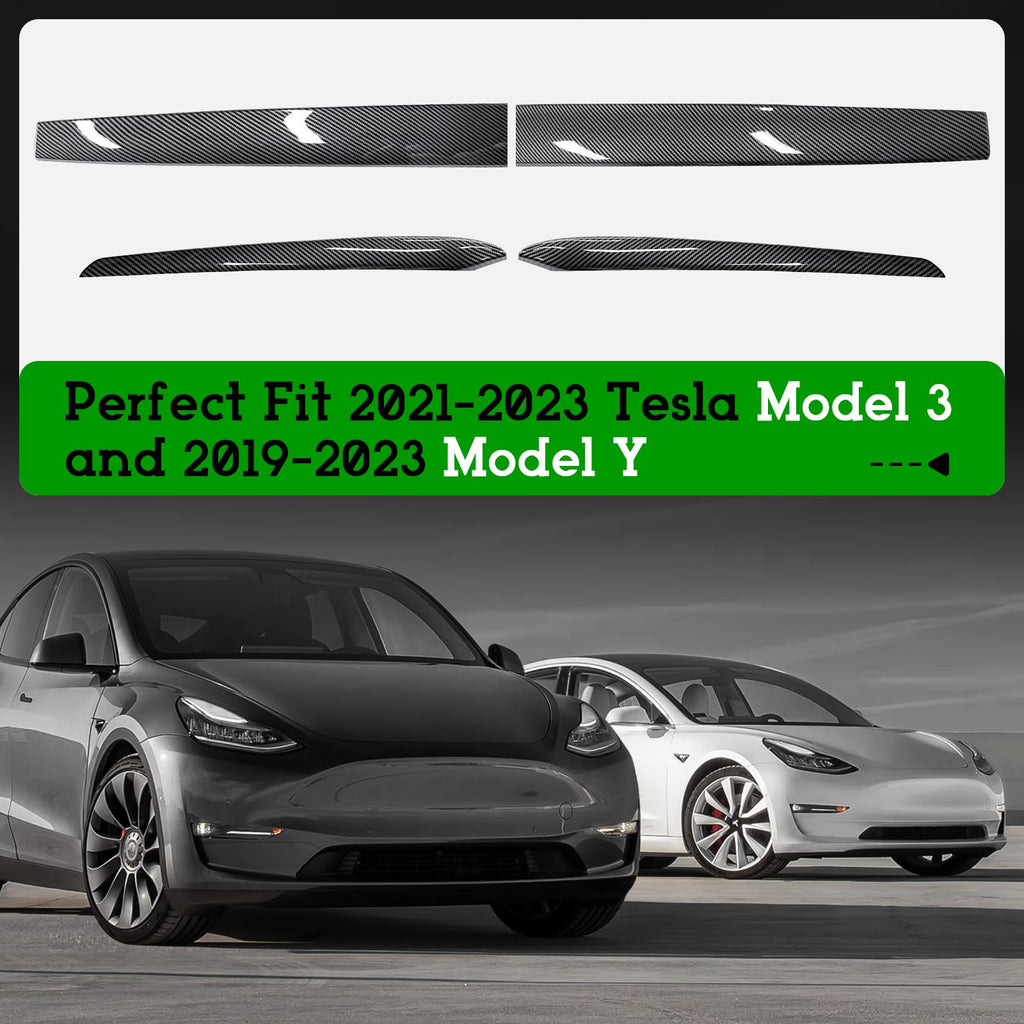 DSI - Carbon Fiber-ISH Dashboard/Door trim panel cover - (Diamond Star Inspected/Approved) Fits 2019-2024 Tesla Model Y & 2021-2023 Model 3  - M3 & MY Tesla Interior Cover Panels 4PCS-Gloss Carbon Fiber - $58.99