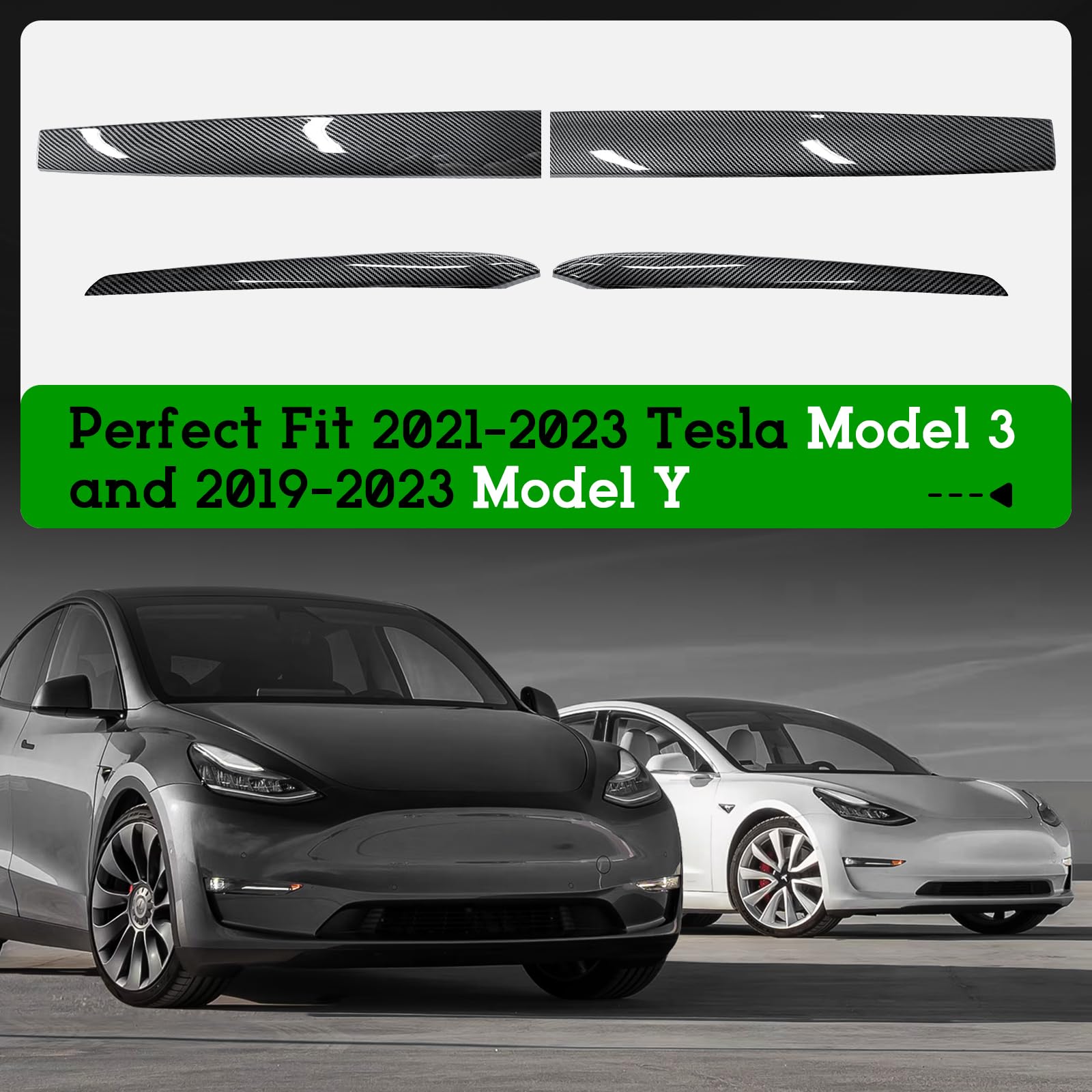 DSI - Carbon Fiber-ISH Dashboard/Door trim panel cover - (Diamond Star Inspected/Approved) Fits 2019-2024 Tesla Model Y & 2021-2023 Model 3  - M3 & MY Tesla Interior Cover Panels 4PCS-Gloss Carbon Fiber - $58.99