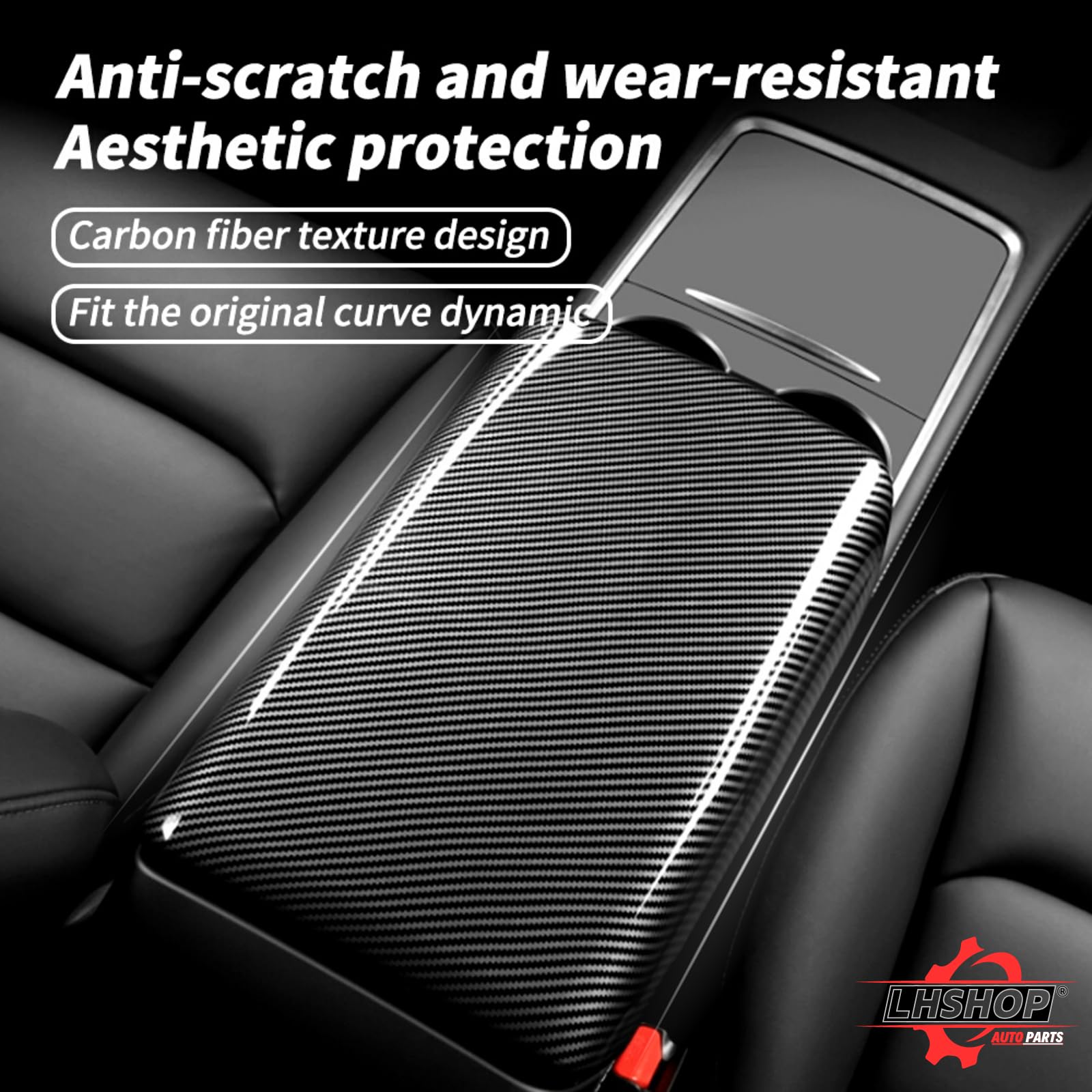 DSI - Carbon Fiber Center Console Armrest Cover Box Covering Protection for Tesla Model 3 or Model Y Accessories 2023 2022 2021 2020 2019 2018 Car Interior Aesthetic Trim Decoration Parts