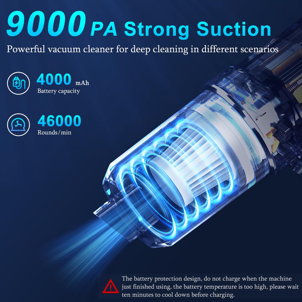 DSI - Handheld Car Vacuum Cleaner, 9000Pa Vacuum Cleaner and Air Duster, 120W High Power Hand Held Vacuum with LED Light and Multi-Nozzles for Car, Home, Office, Pet