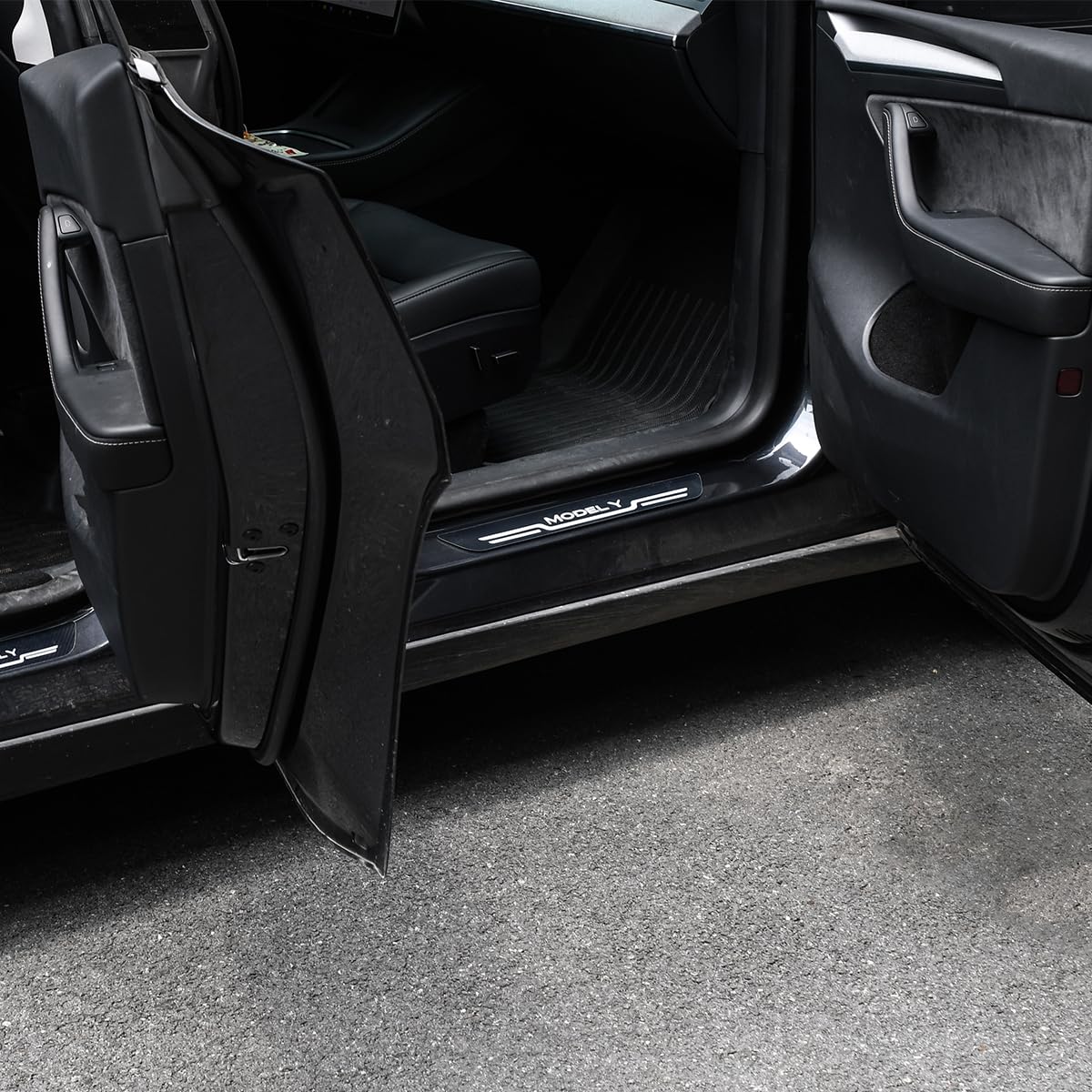 DSI - 4PCS Car Door Sill Protector for Tesla Model Y/3 Car Threshold Stickers Decoration Scuff Plate Sticker, Waterproof Door Threshold Strips Exterior Accessories for Tesla Model 3/Y (Textured-Y)