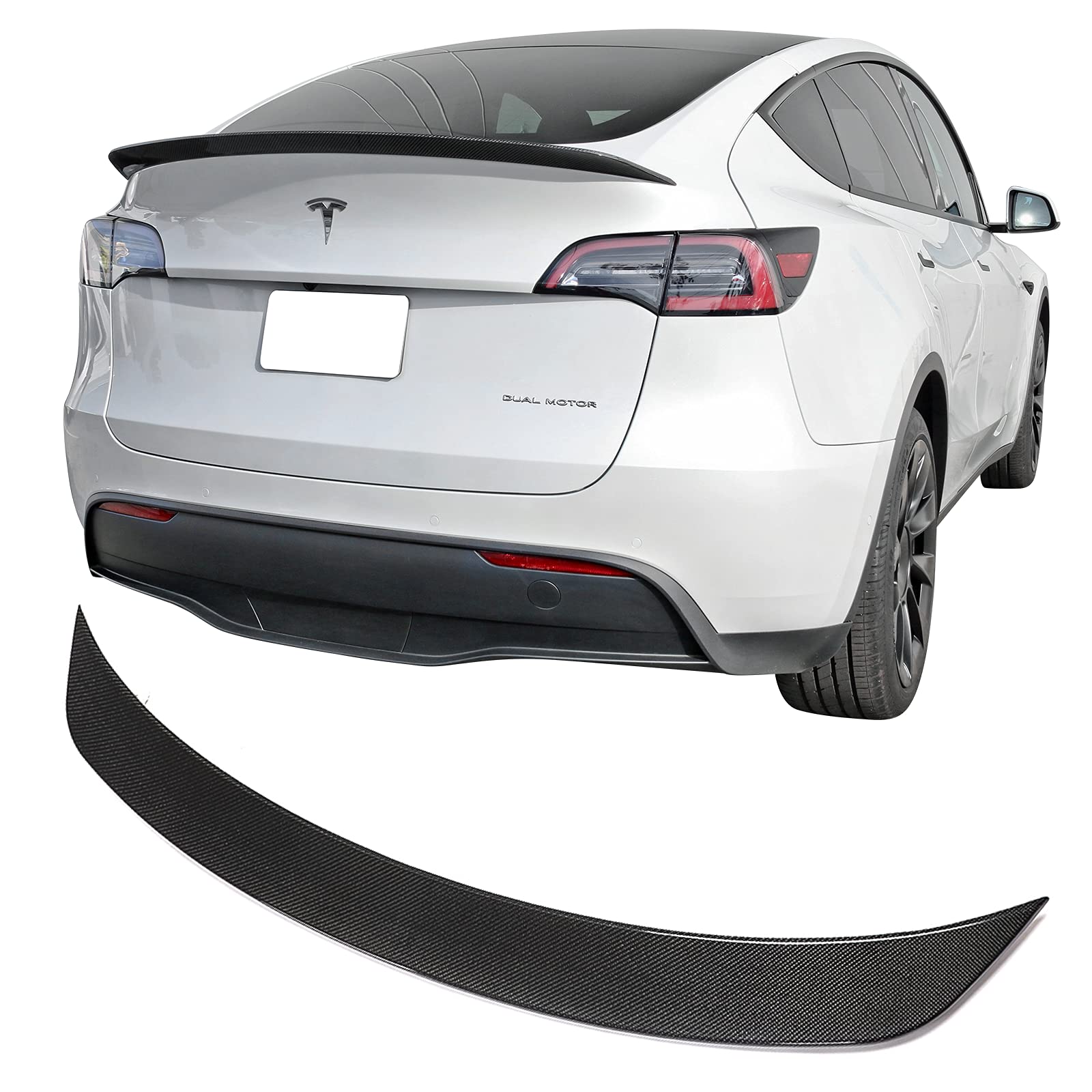 DSI - Rear Trunk Spoiler Fits 2020-2025 Tesla Model Y, IKON Style Real Carbon Fiber Racing Deck Lid Spoiler Rear Trunk Tail Lip Wing Styling Trim