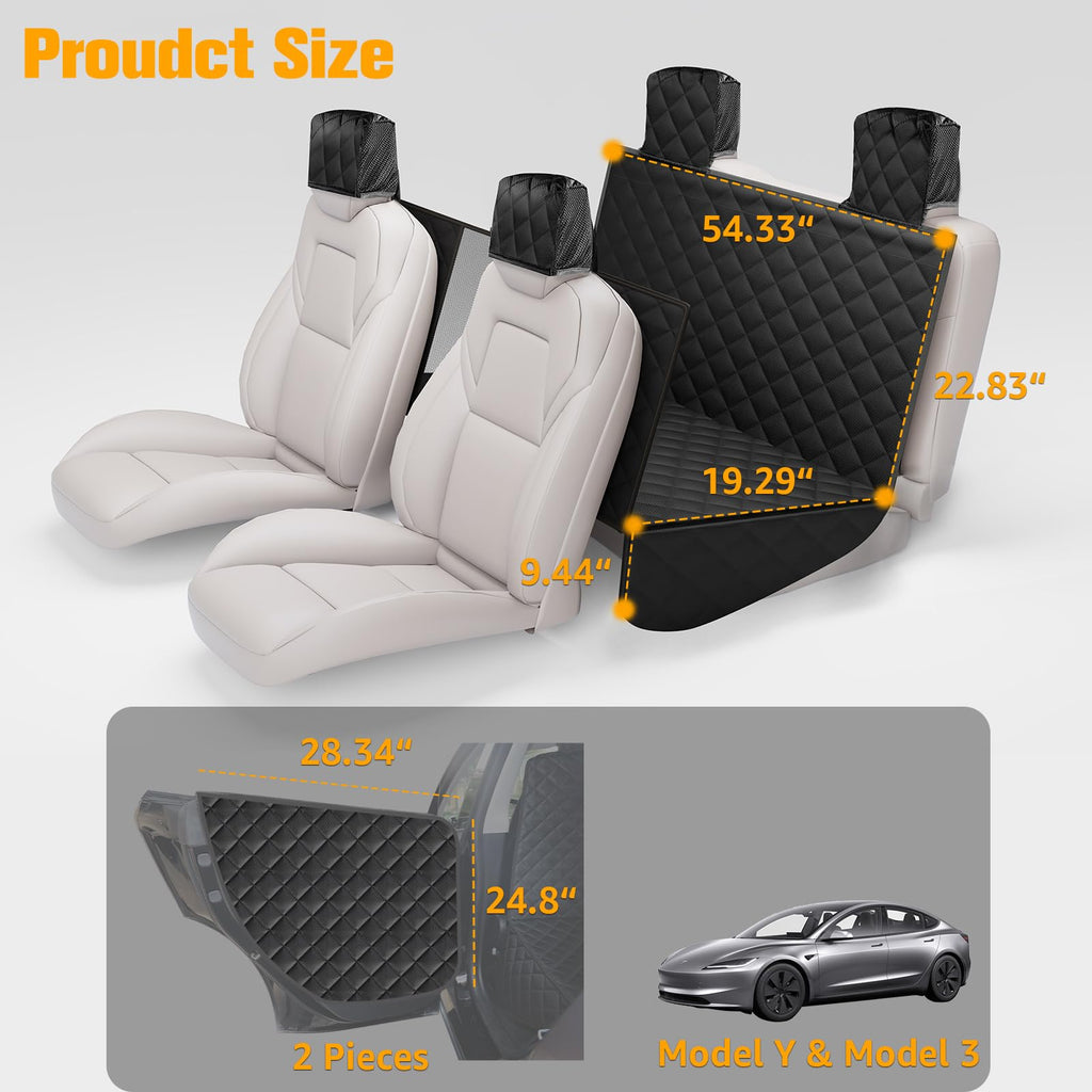 DSI - Dog Seat Covers for Tesla Model 3 & Y Back Seat with 2 Pack Door Protectors, 100% Waterproof Dog Hammock for Tesla with Mesh Window & Headrest Protection Prevents Scratches and Scuffs