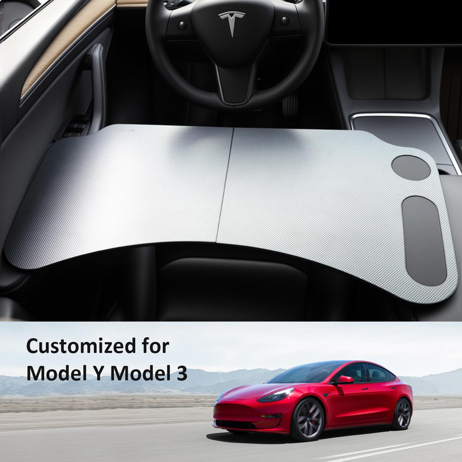 DSI - Tesla Model Y Model 3 Foldable Laptop Working Table with Carbon Fiber Texture
