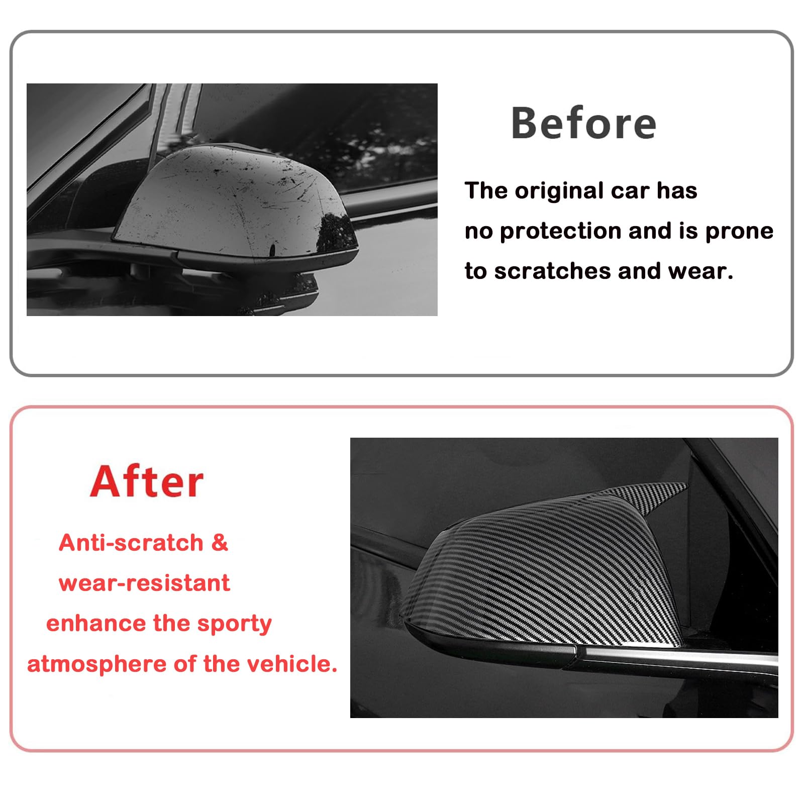 DSI - 2 Pieces Rearview Mirror Covers suitable for Tesla Model Y 2020-2024 Anti-Scratch Car Rearview Mirror Frame Replacement Decoration Sports Accessories - with horns carbon fiber