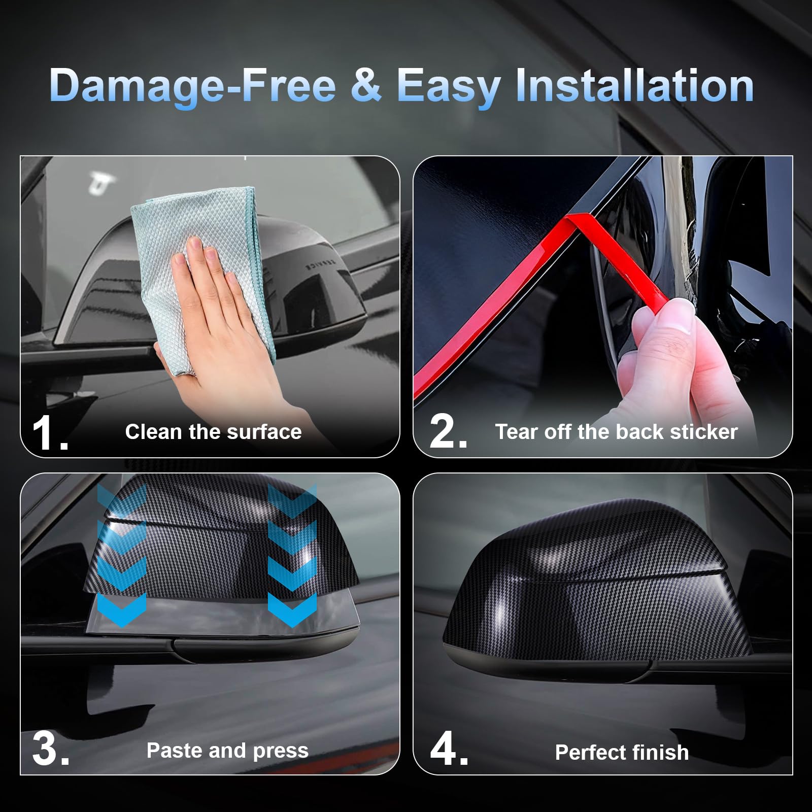 DSI - FITS Tesla Model Y Side Mirror Cover Caps 2021-2025 (Incl. Juniper), 2-Piece Aerodynamic Wind Blade Cover Set,Easy Install & Anti-Scratch Protector(Carbon Fiber Style)