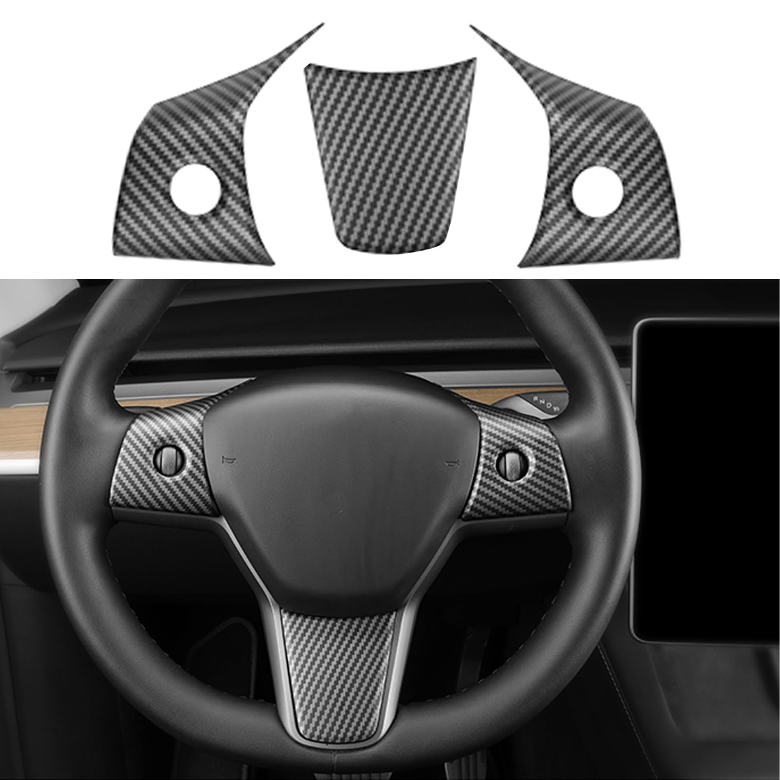 DSI - Steering Wheel Trim Cover for Tesla Model 3/Y, Interior Accessories Compatible with Tesla Model 3 Model Y (A-Matt Carbon Fiber Pattern)