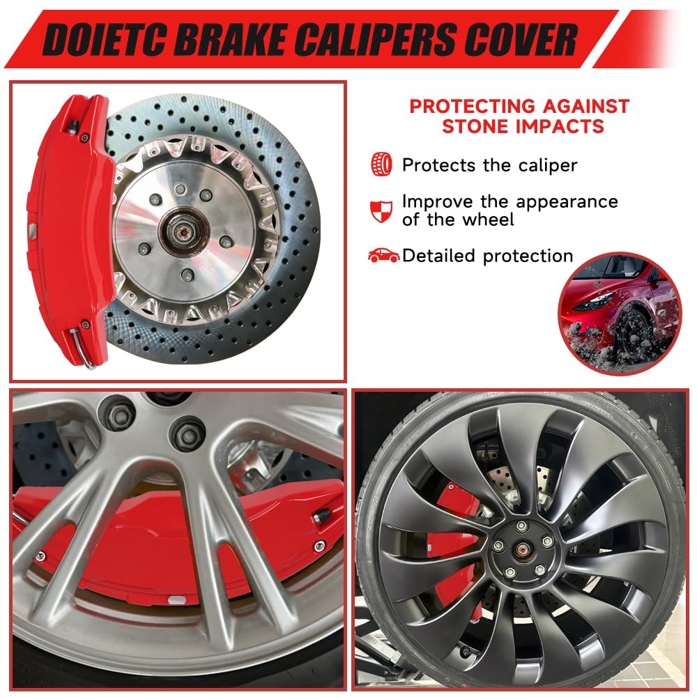 DSI - Brake Caliper Covers Compatible with Tesla Model Y Juniper 2025-2026, 19 20 inch Front and Rear Brake Wheel Hub Brake Caliper Covers 4 Pcs For Model Y Juniper Accessories Red
