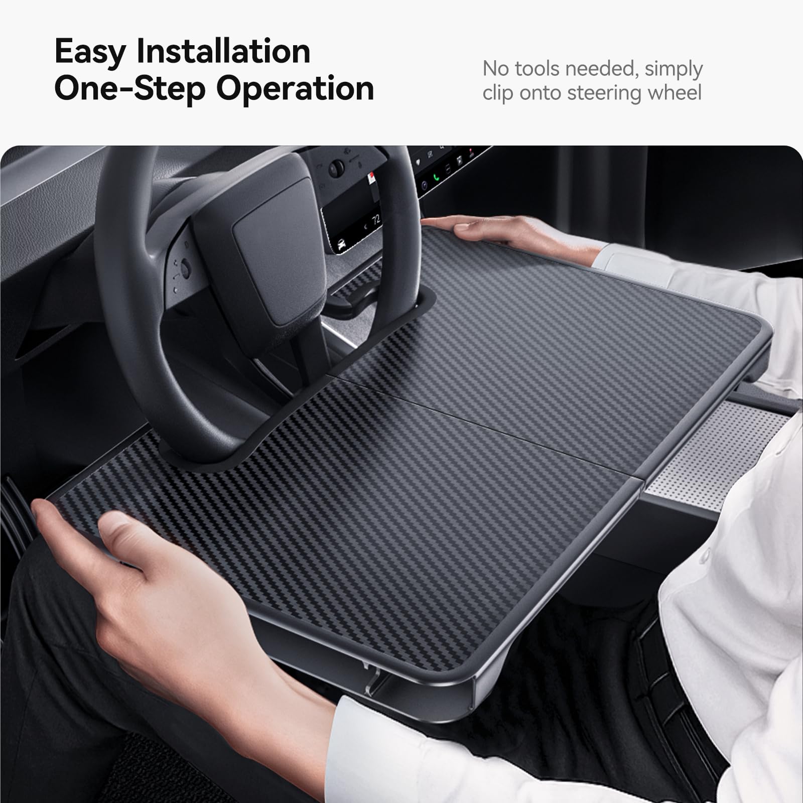 DSI - 2-in-1 Car Steering Wheel Desk Tray & Car Seat Gap Filler Organizer – Foldable Carbon Fiber Look Table for Laptop, Eating Food, Writing – Universal Fit for Most Vehicles - **Top PICK!