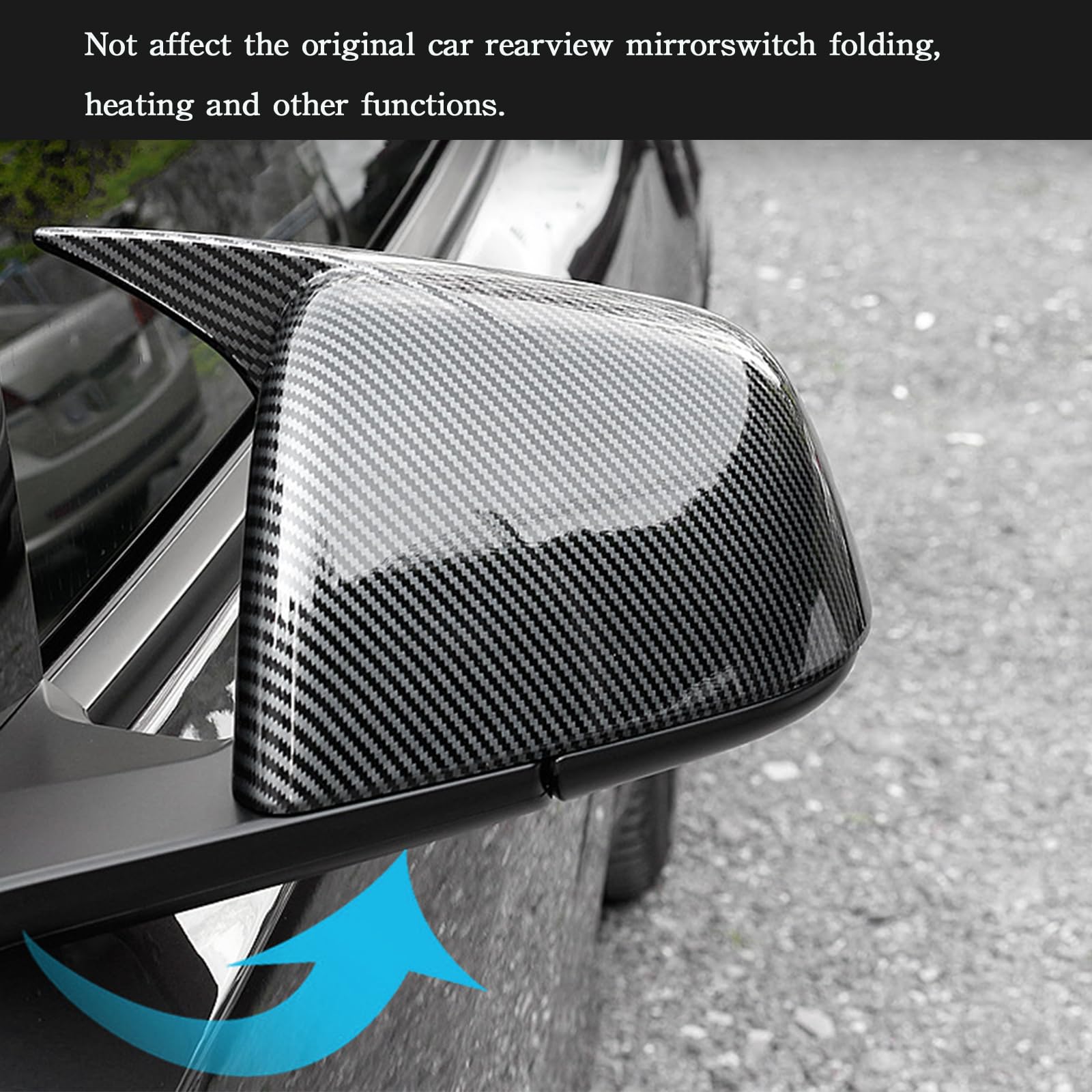 DSI - 2 Pieces Rearview Mirror Covers suitable for Tesla Model Y 2020-2024 Anti-Scratch Car Rearview Mirror Frame Replacement Decoration Sports Accessories - with horns carbon fiber