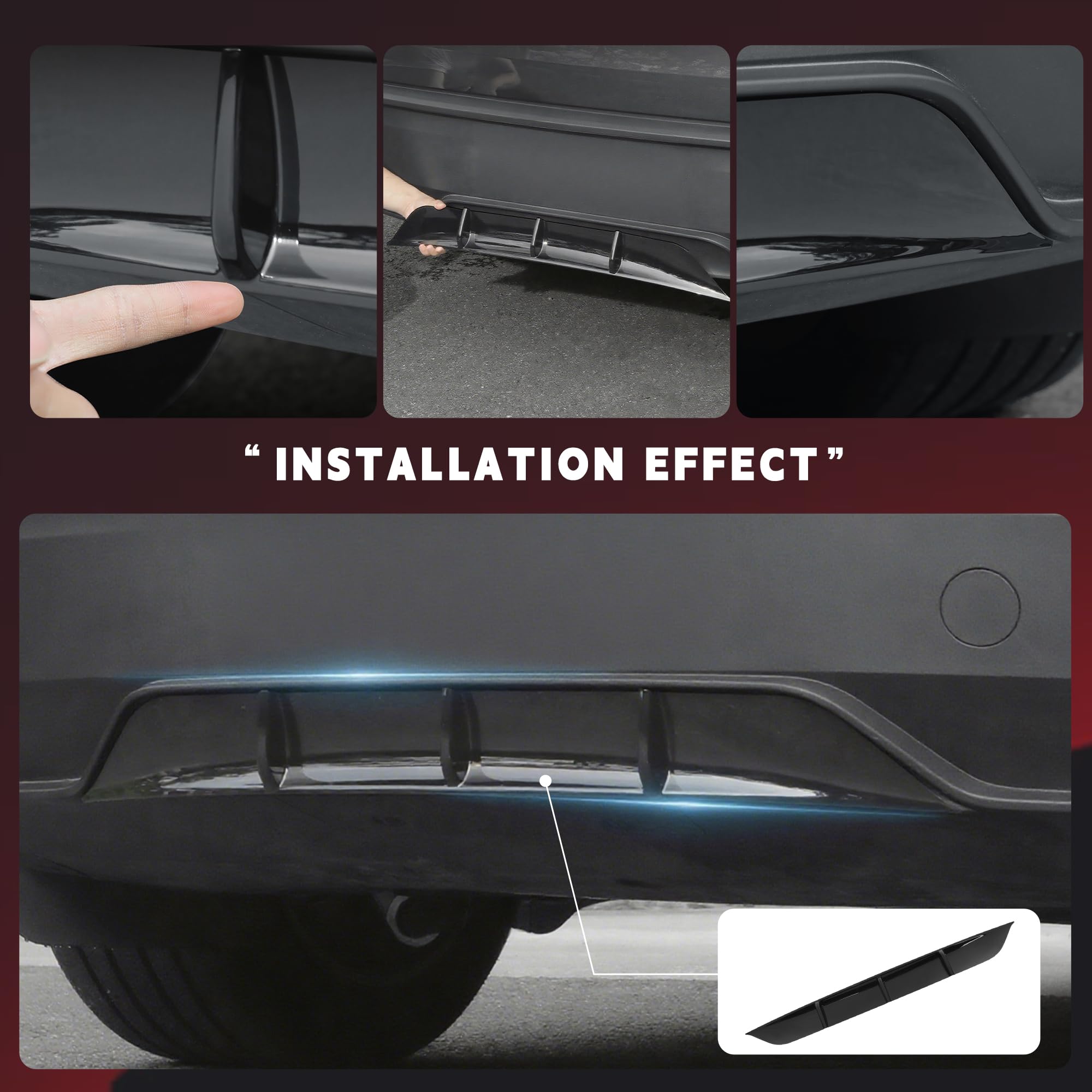 DSTAR - Rear Diffuser for Tesla 2025 2026 Model Y Rear Bumper Molding Lower Lip Splitter Spoiler Model Y Juniper Accessories（Glossy Black）